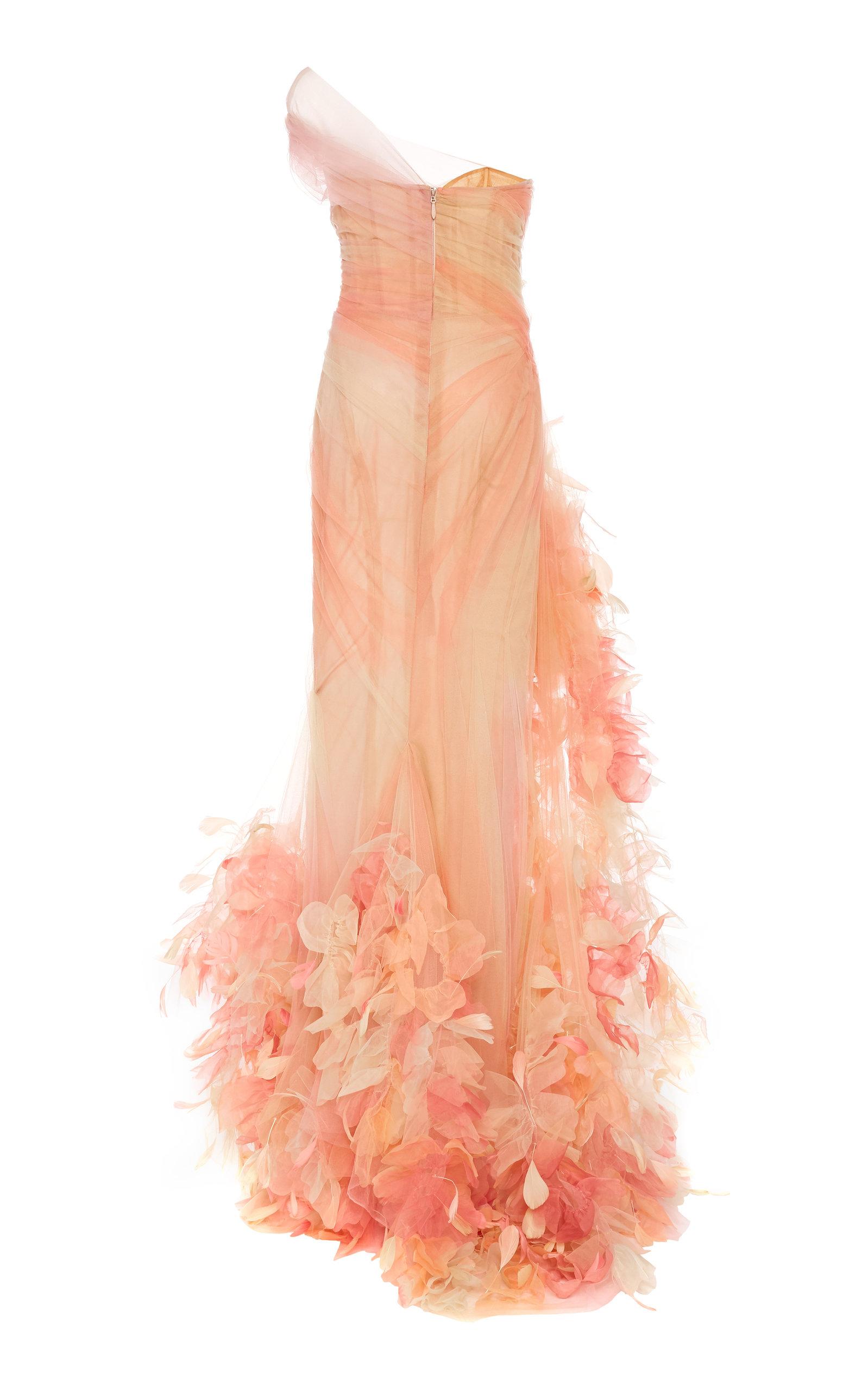 Marchesa Feather-embellished Chiffon Dress in Pink - Lyst