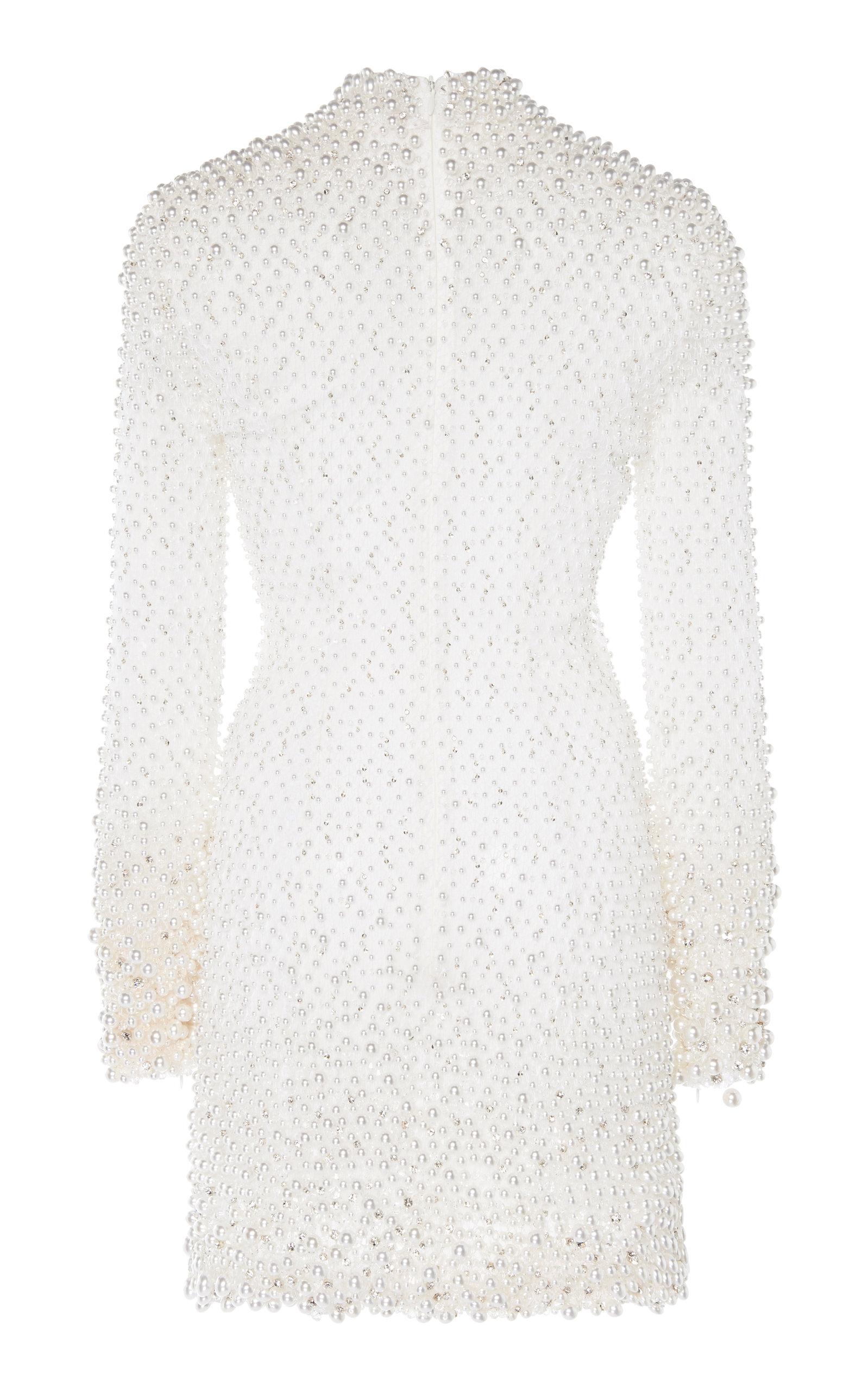 white pearl embellished dress
