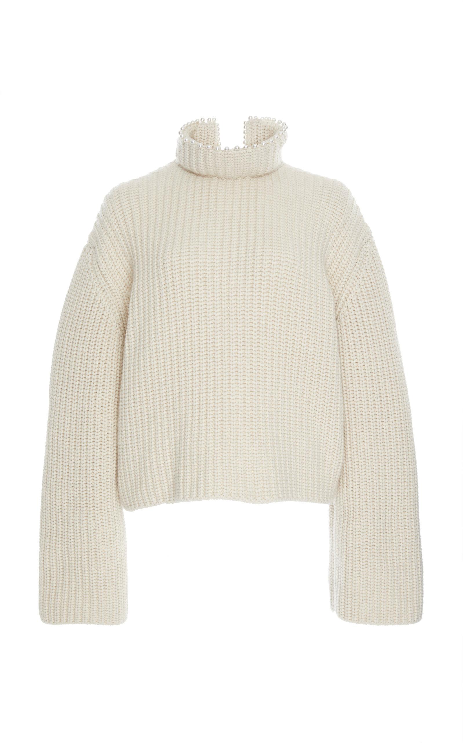 Loewe Pearl-embellished Cropped Cashmere Sweater in White - Lyst