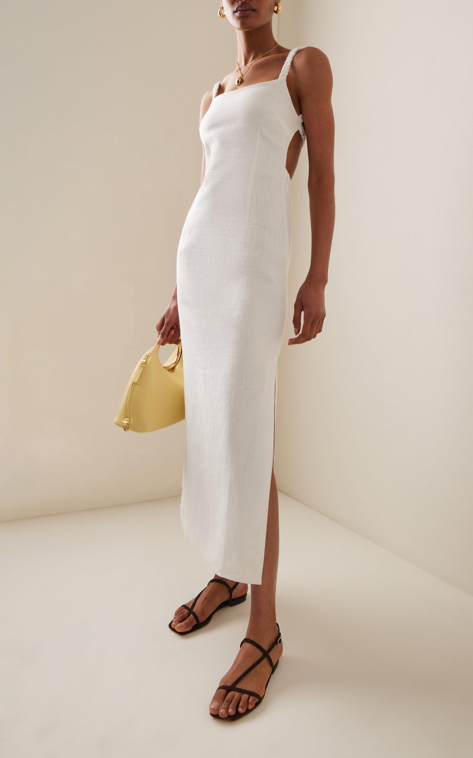 sir primrose ruched linen midi dress SIR Primrose ruched linen midi dress SIR