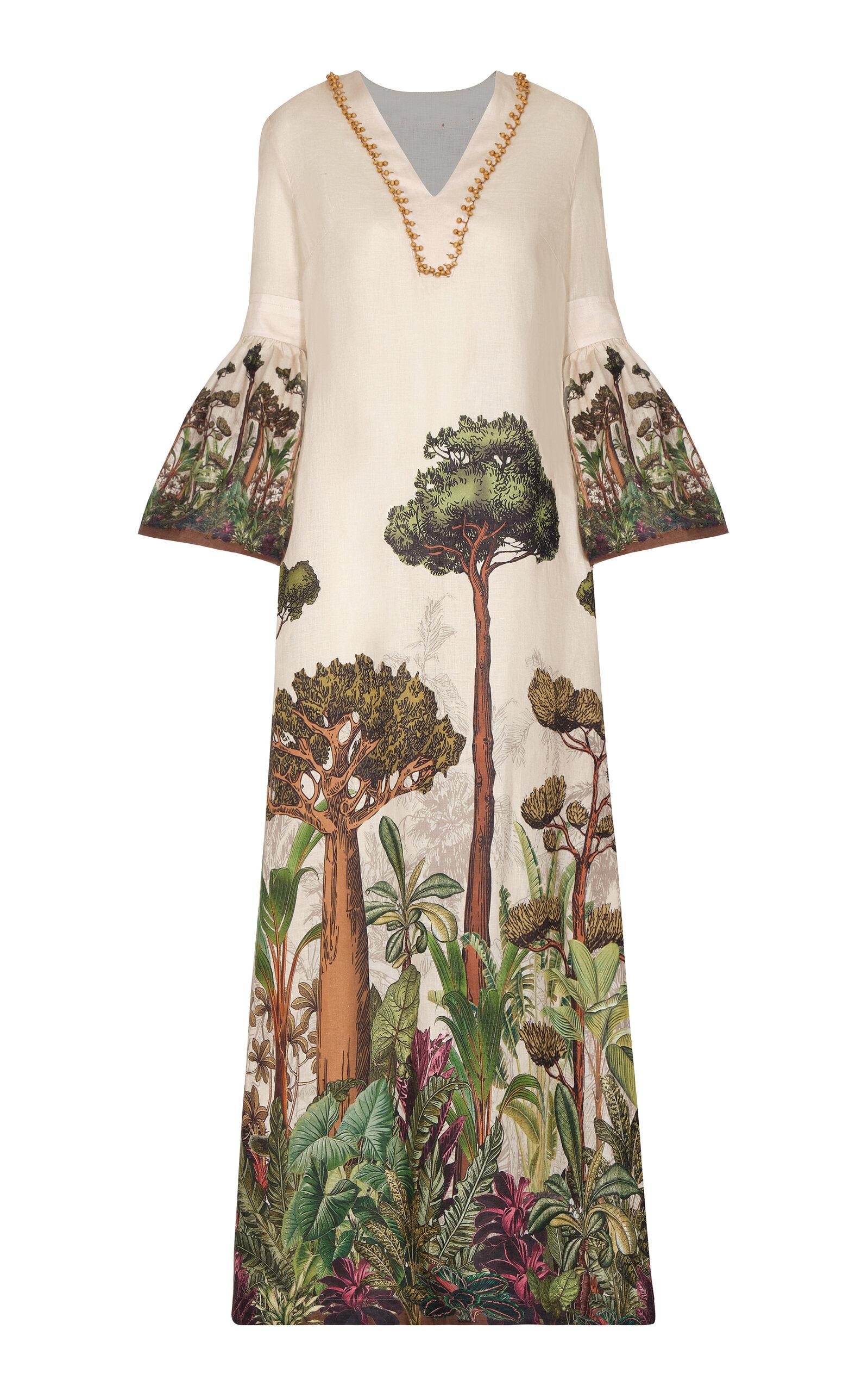Andres Otalora Women’s Menara Cotton Maxi Dress – Teal & Orange Print – XS