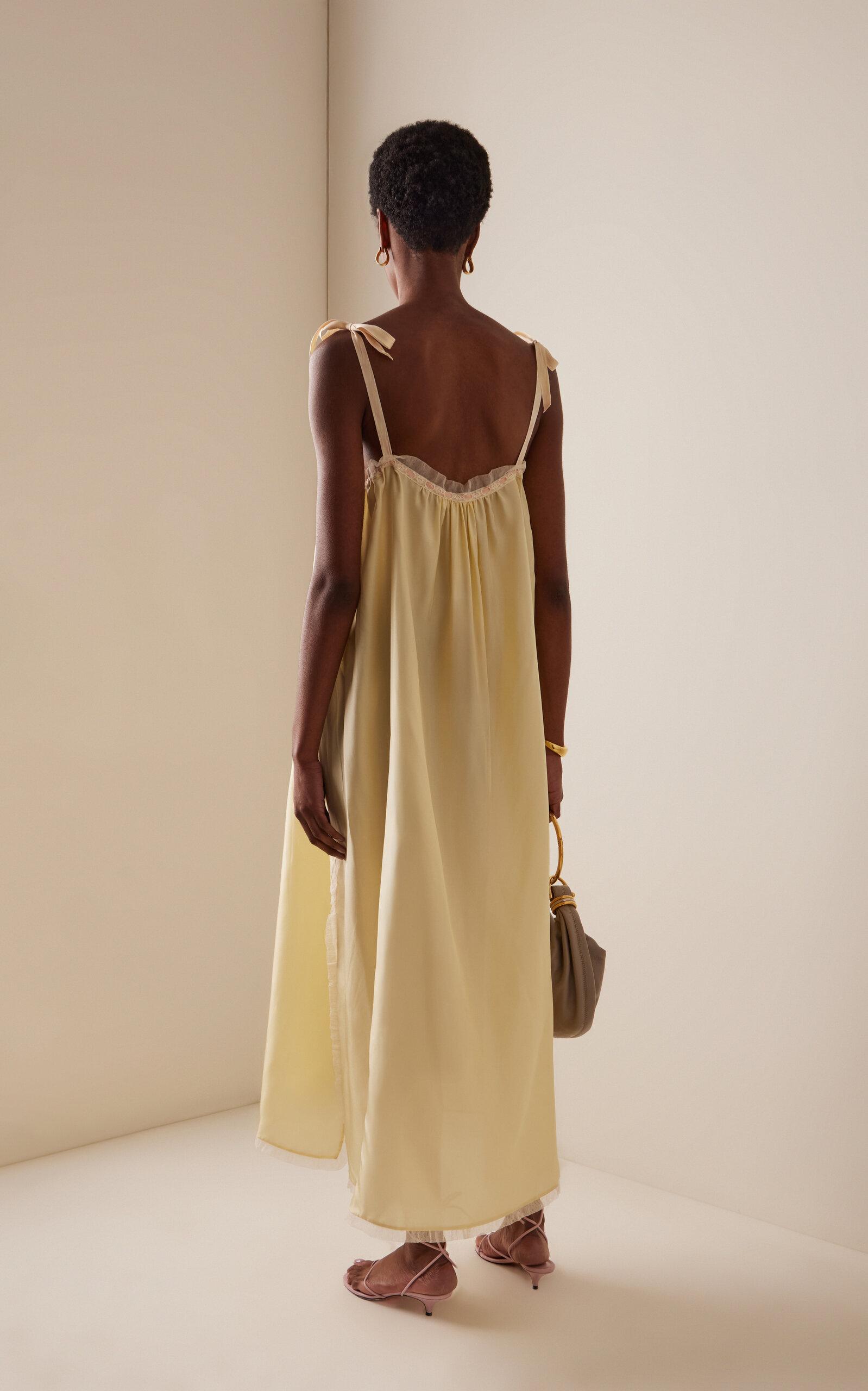 Chlo Lace-Trimmed Silk Habotai Maxi Dress in Natural | Lyst Canada