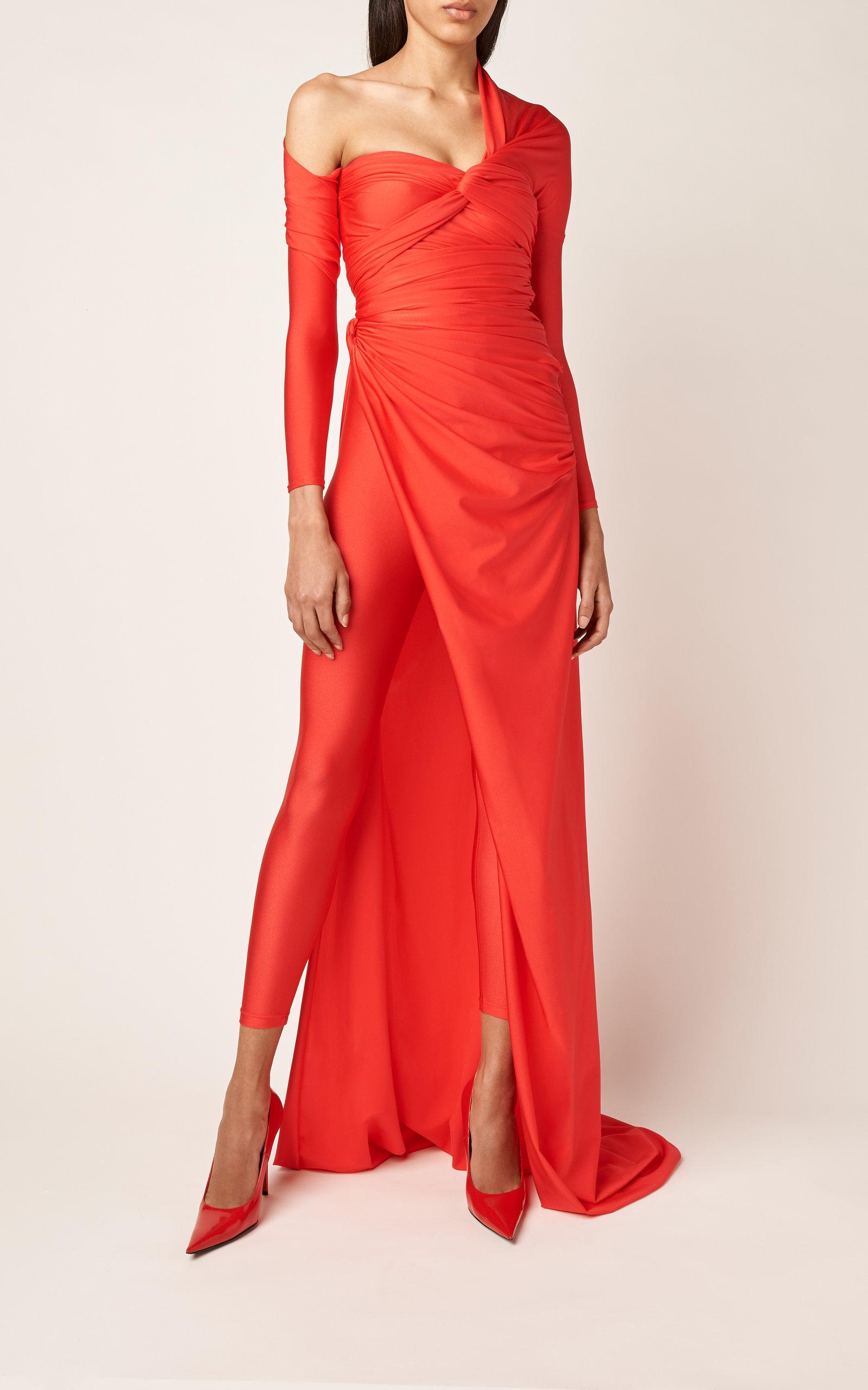 Balenciaga Draped Jersey Gown in Red | Lyst