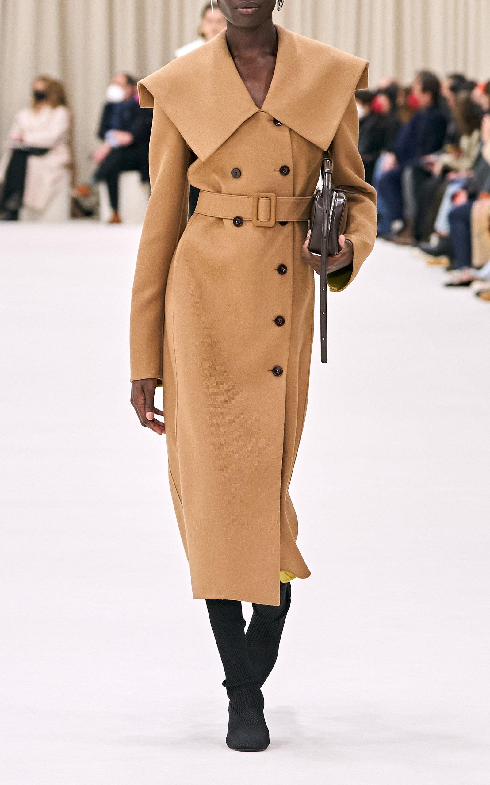 Jil Sander Geometric Collar Wool Gabardine Trench Coat in Natural Lyst