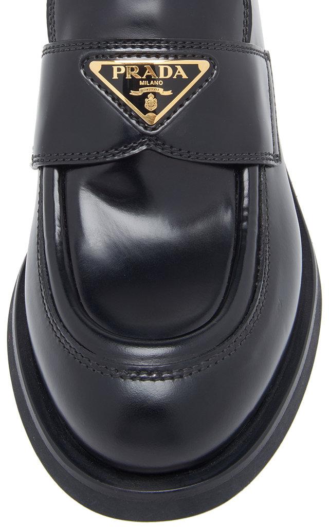 Prada Leather Platform Loafers in Black | Lyst