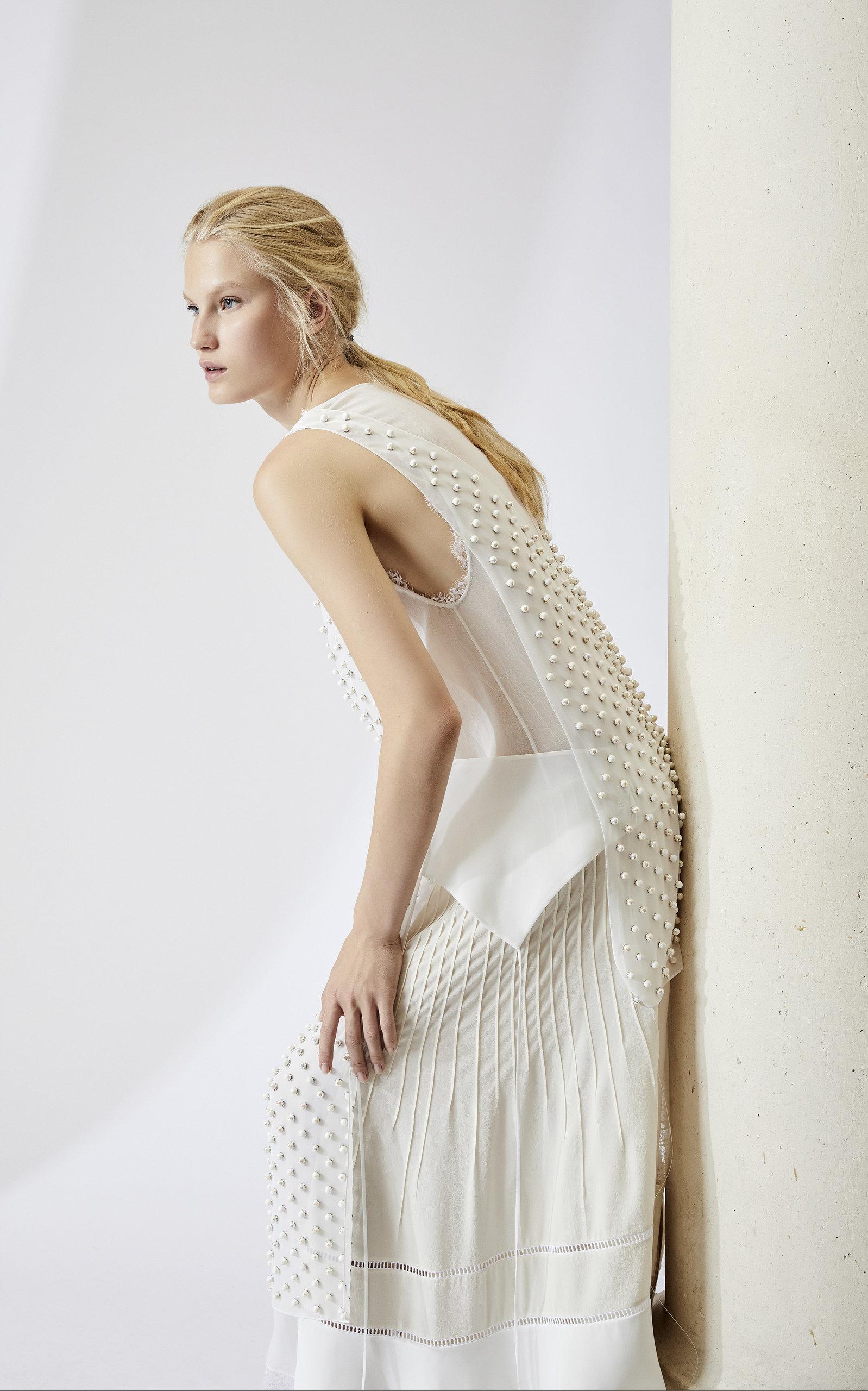 Loewe Beaded Satin Dress in White | Lyst