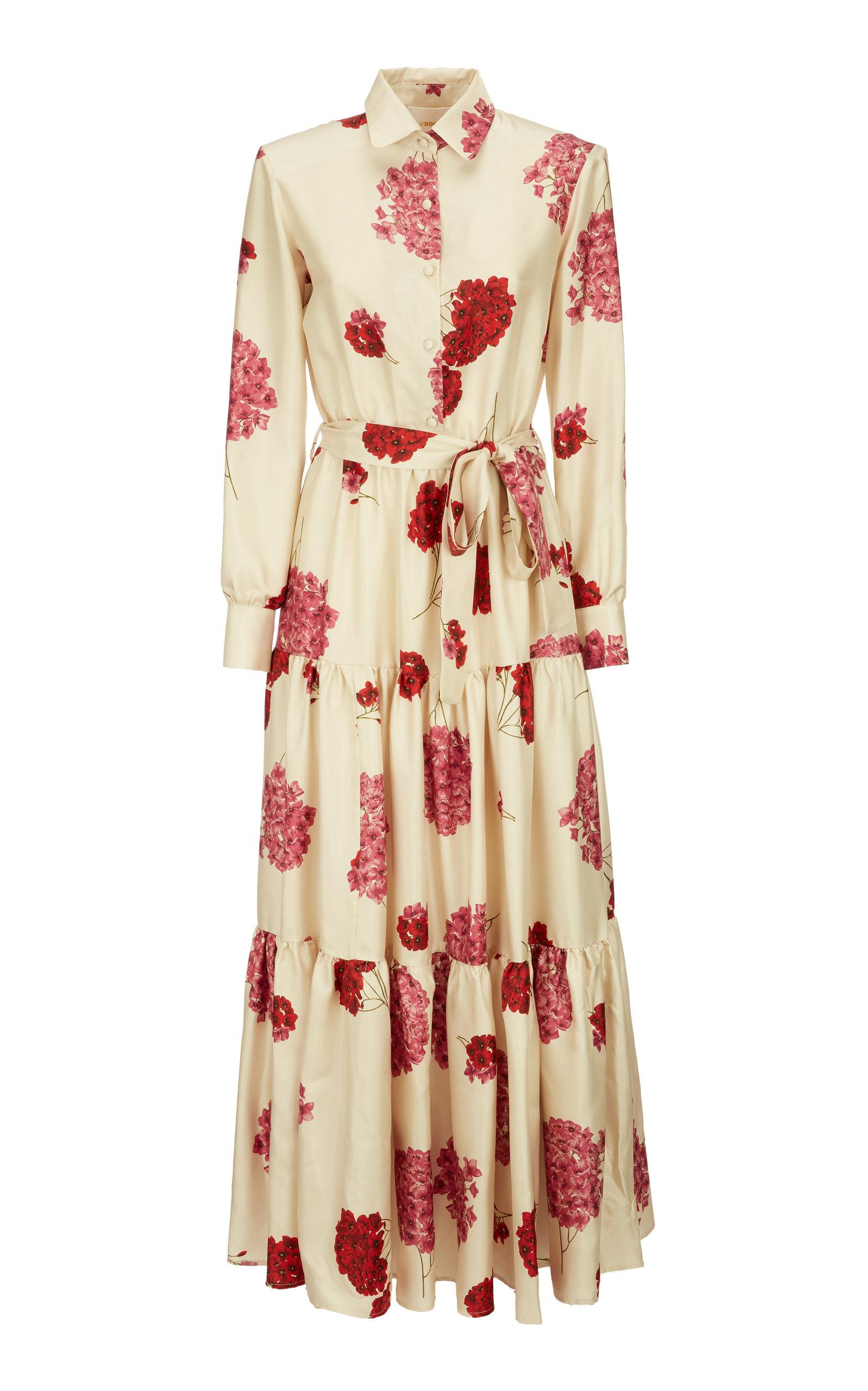 LaDoubleJ Bellini Tiered Floral-print Silk Maxi Dress in White - Lyst