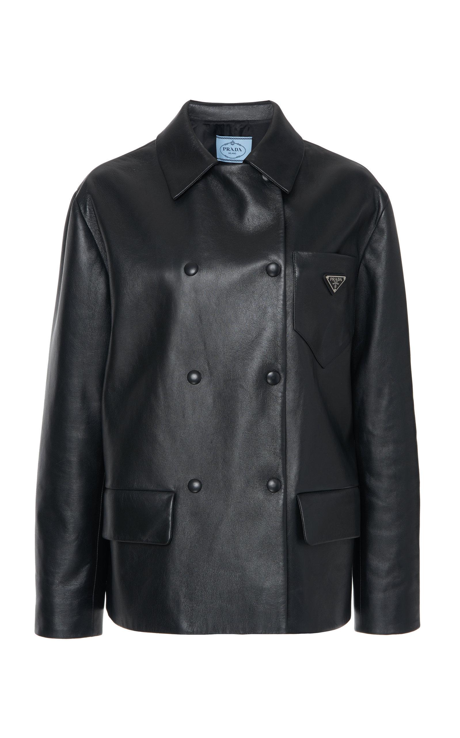 Lyst Prada Doublebreasted Leather Jacket in Black