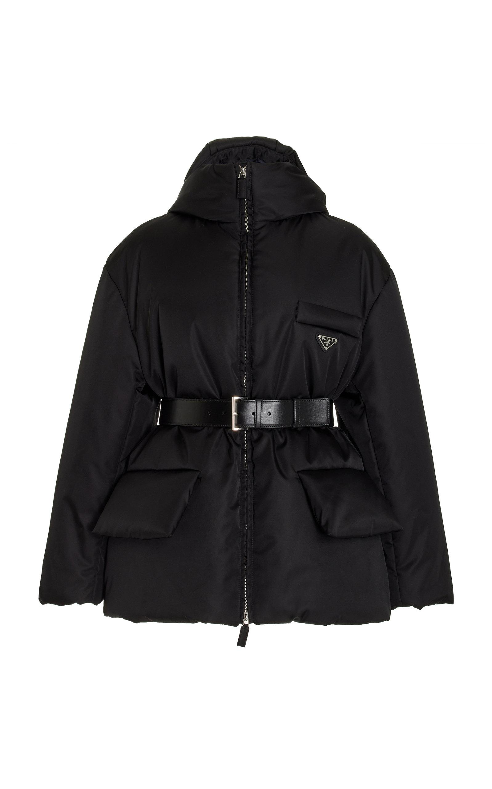 Prada Belted Re-nylon Down Jacket in Black | Lyst