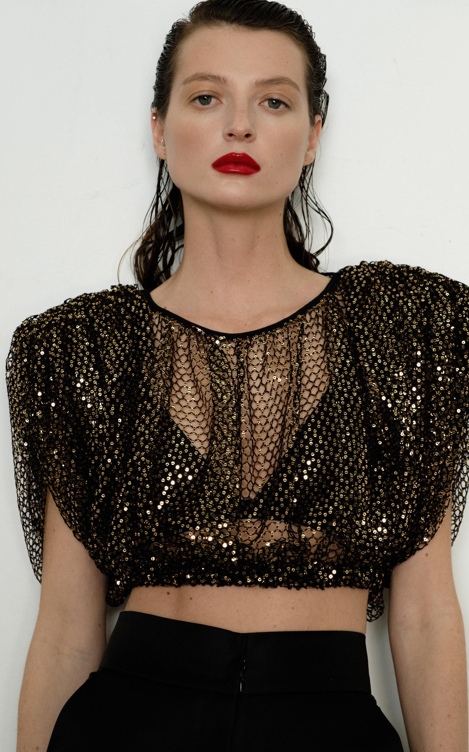 sequin mesh crop top