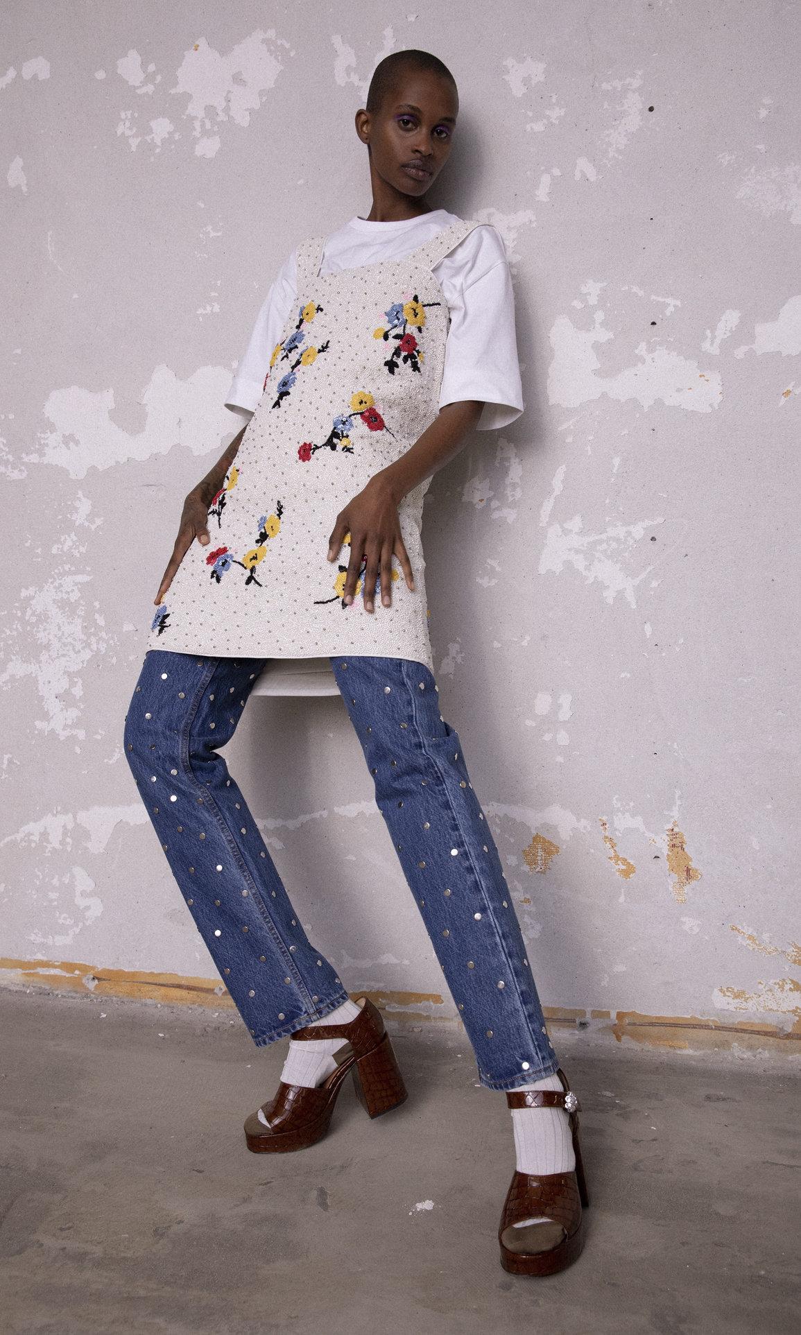 Ganni Denim Studded Straight Leg Jeans 
