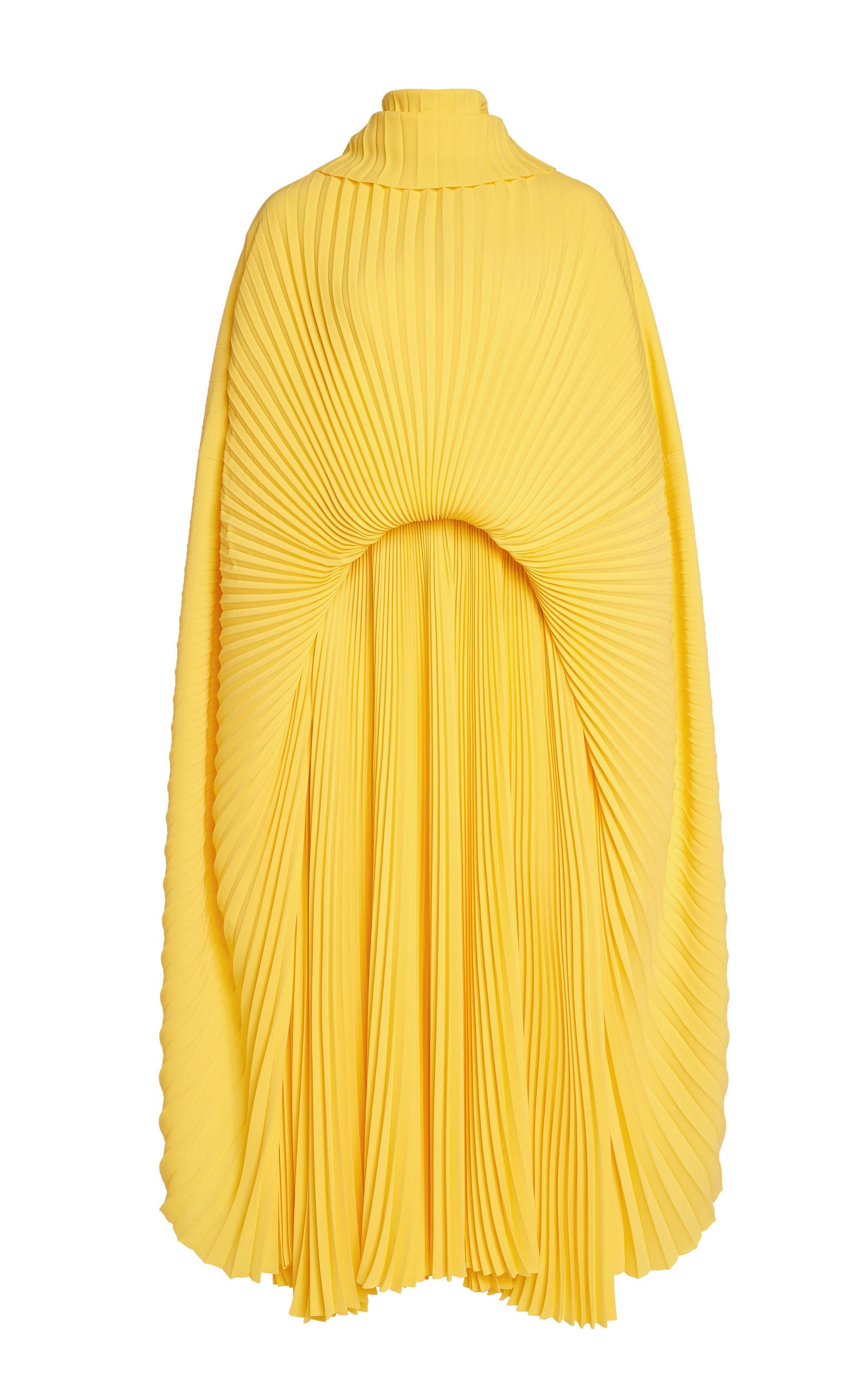 Balenciaga Pleated Crepe Maxi Dress in Yellow | Lyst