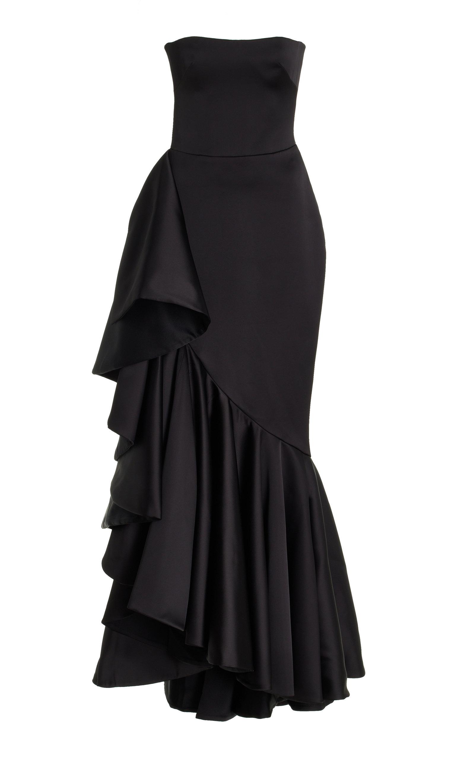 Rasario Exclusive Ruffled Satin Gown in Black | Lyst UK
