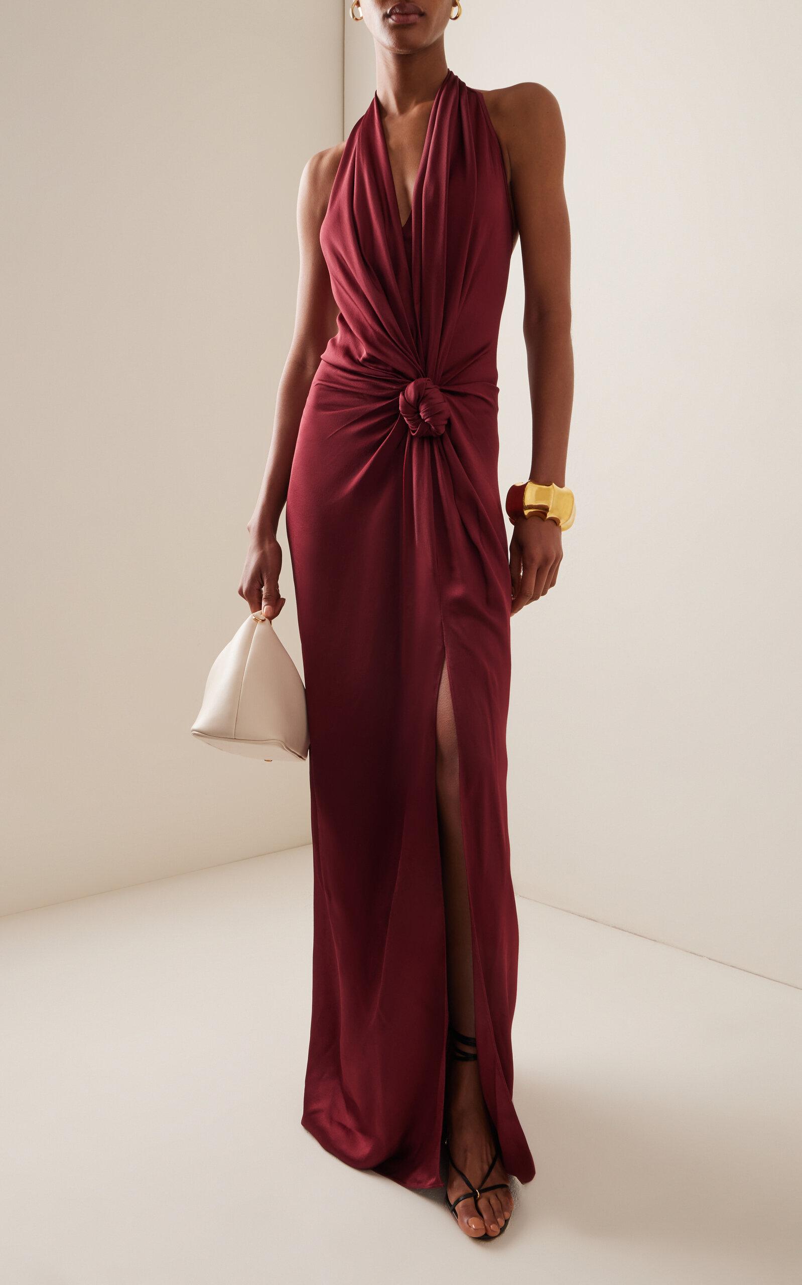 silvia tcherassi jazmin gathered satin maxi dress Silvia Tcherassi Jazmin Abstract Silk-Blend Sleeveless Maxi Dress
