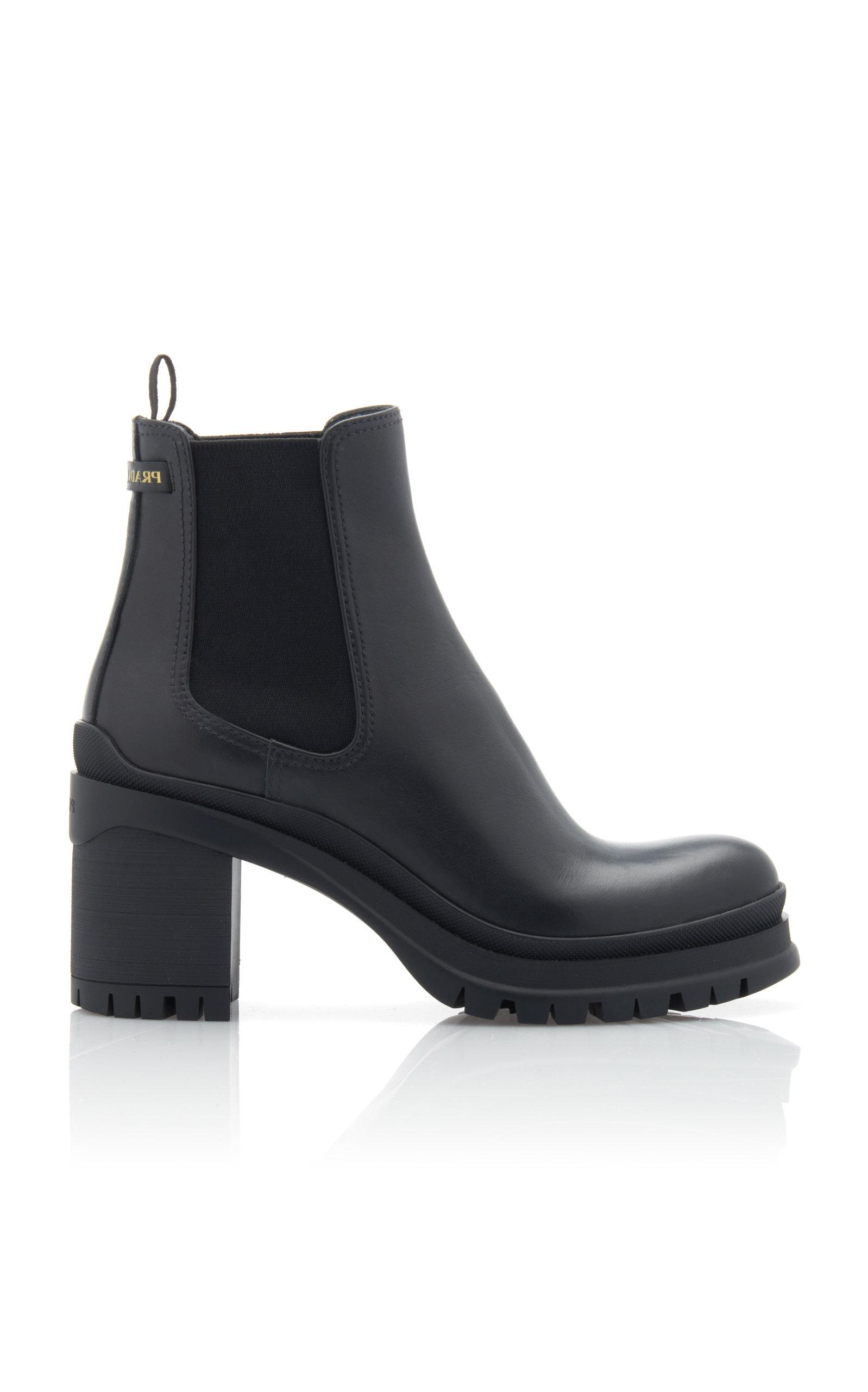 Prada Leather And Rubber Platform Ankle Boots in Black - Lyst