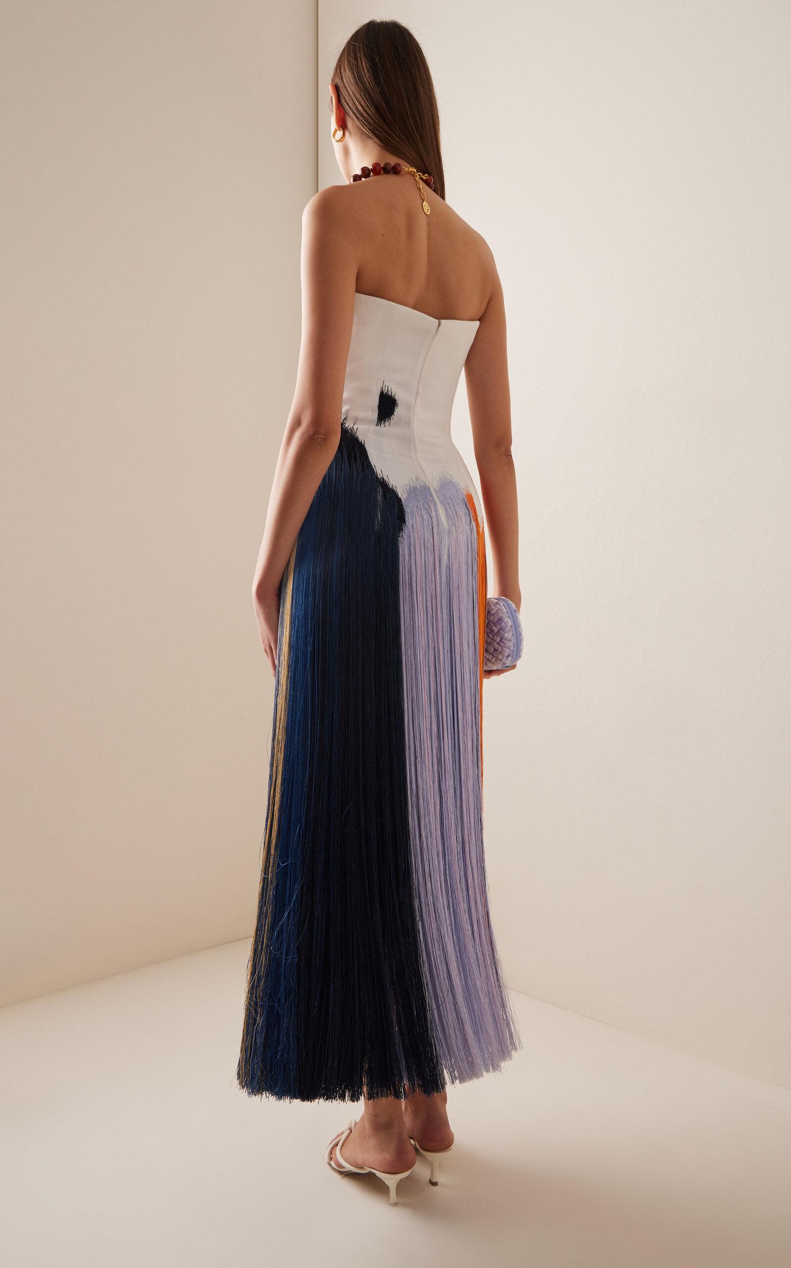 oscar de la renta fringed crepe strapless midi dress Oscar De La Renta Fringed Crepe Strapless Midi Dress In Multi - 40% Off