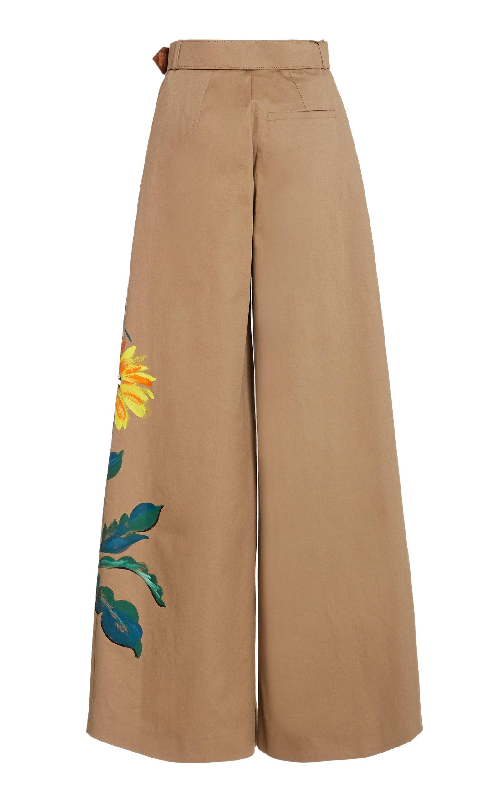 Oscar de la Renta Hand-painted Cotton Wide-leg Trousers | Lyst