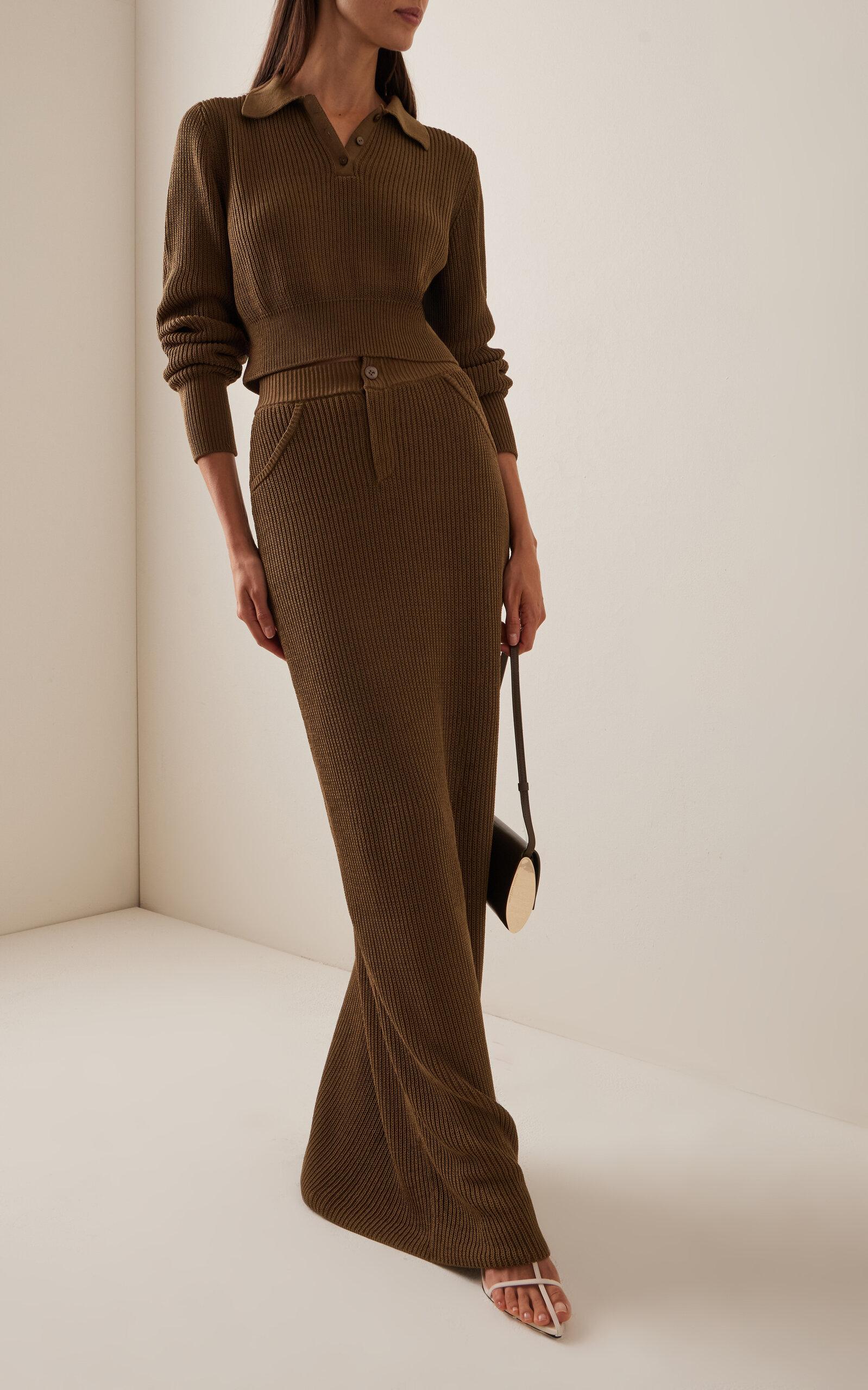 【Aya Muse】 Castuリブニットコットンブレンド maxiスカート AYA MUSE Catsu Ribbed-knit Cotton-blend Maxi Skirt in Brown