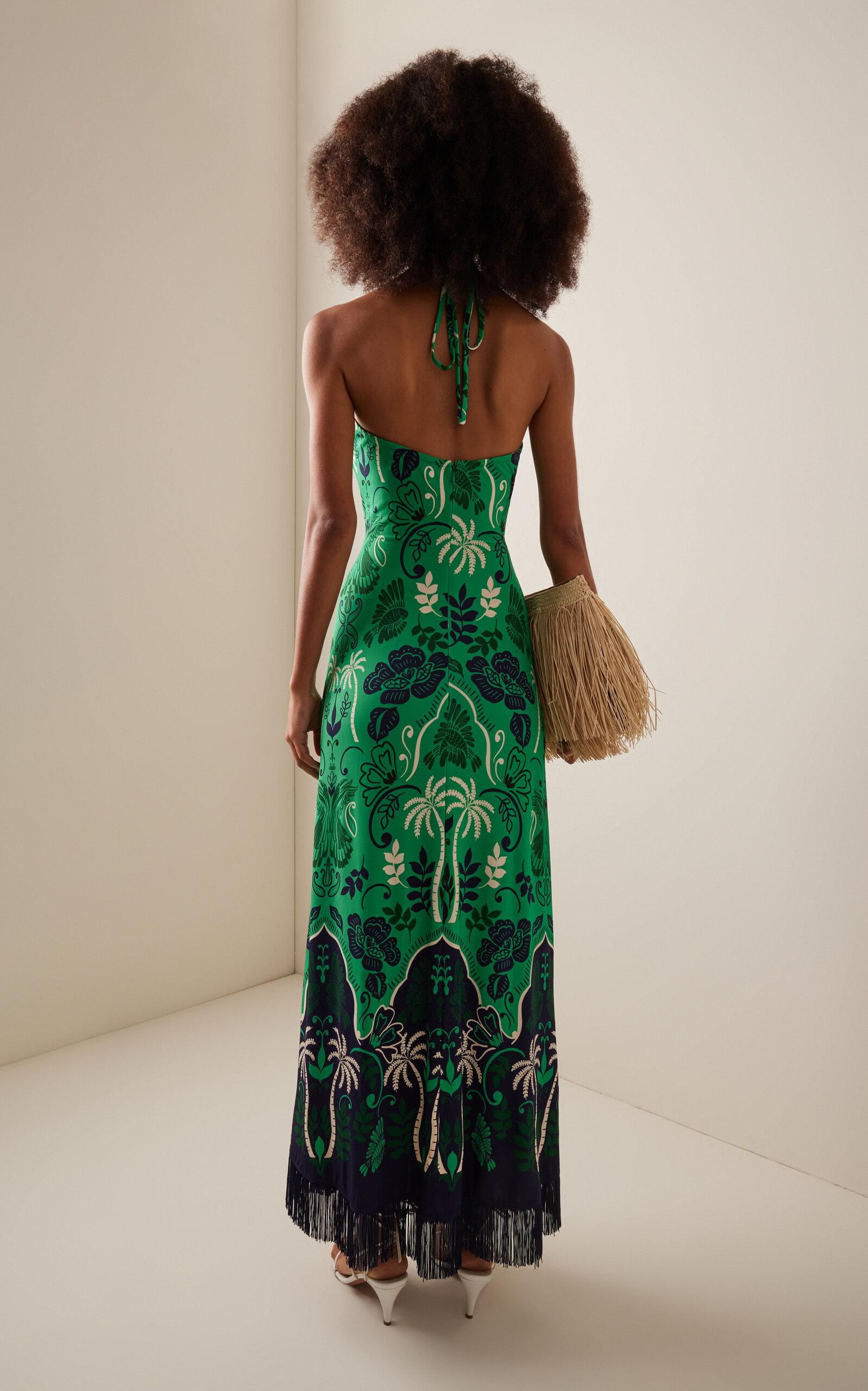 Cara Cara Shelter Island Fringed Jersey Halter Midi Dress in Green | Lyst