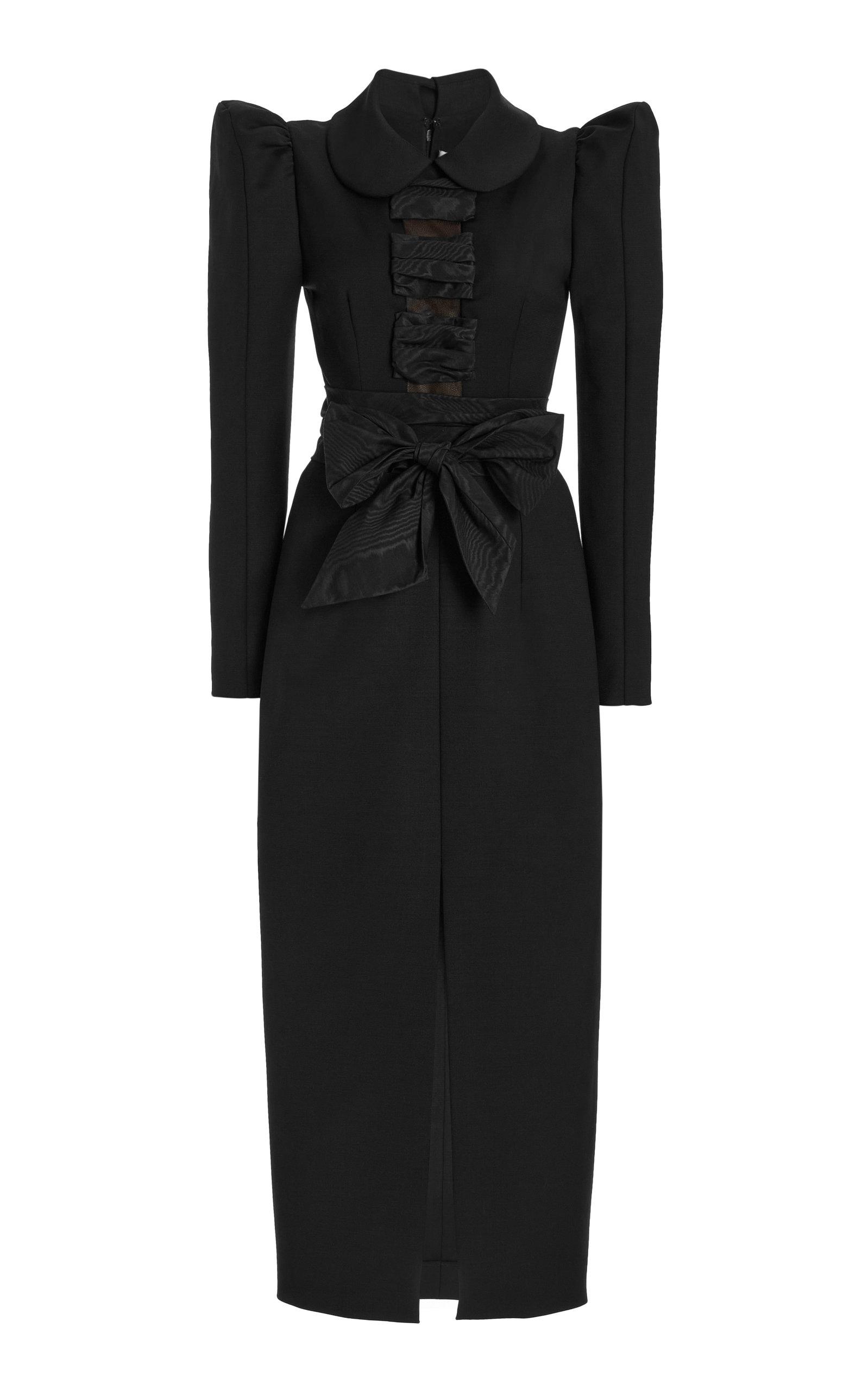 Carolina Herrera Bow-detailed Wool-blend Midi Dress in Black | Lyst