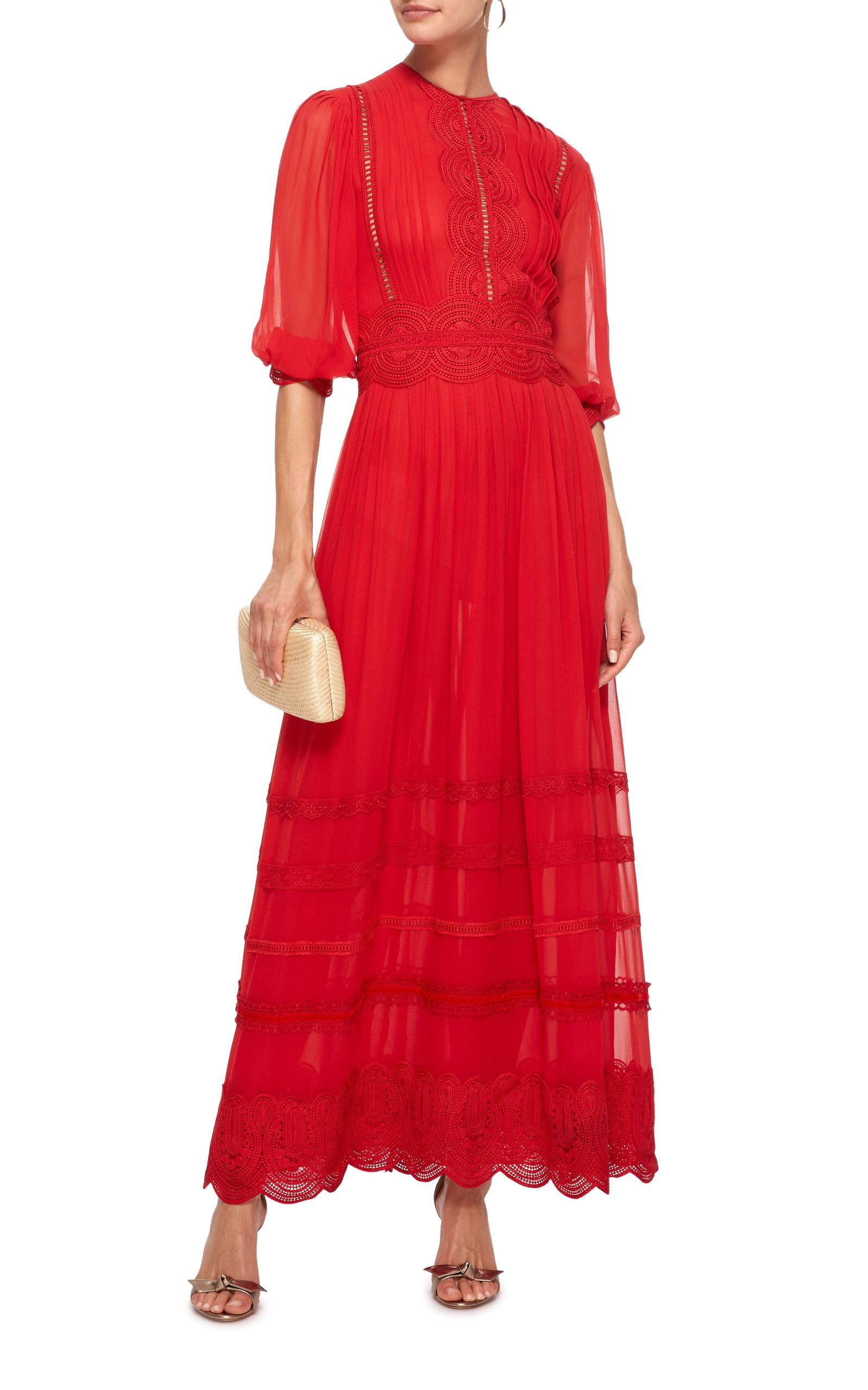 Costarellos Silk Chiffon Maxi Dress in Red - Lyst
