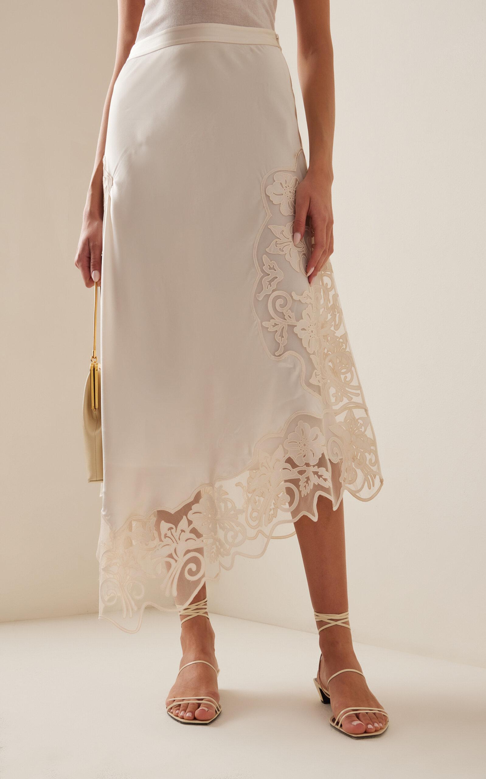Ulla Johnson Cressida Lace-trimmed Silk Midi Skirt in White