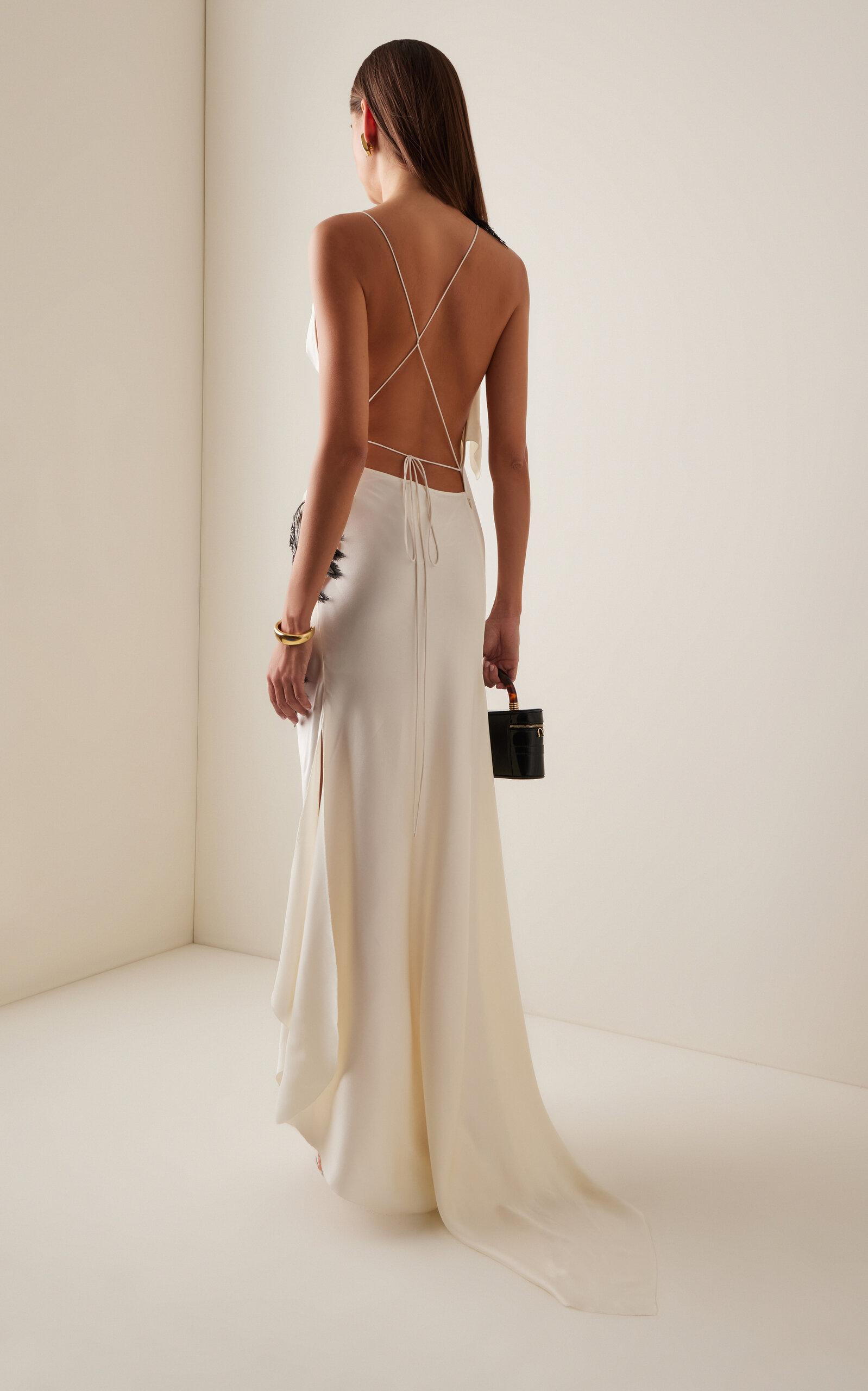 Victoria Beckham Asymmetric Draped Satin Gown in White | Lyst