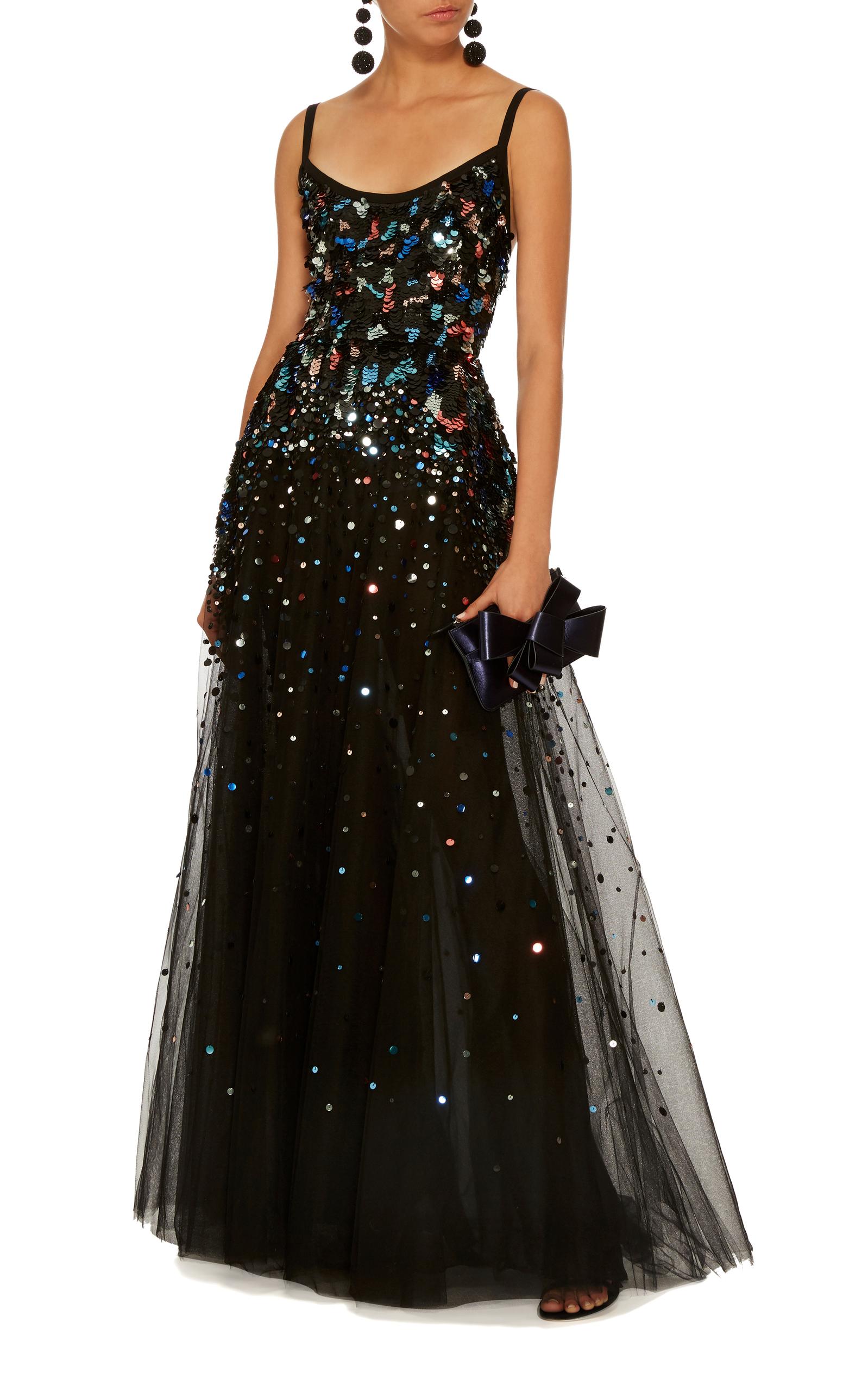 Elie Saab Sequin Embroidered Tulle Gown in Black | Lyst