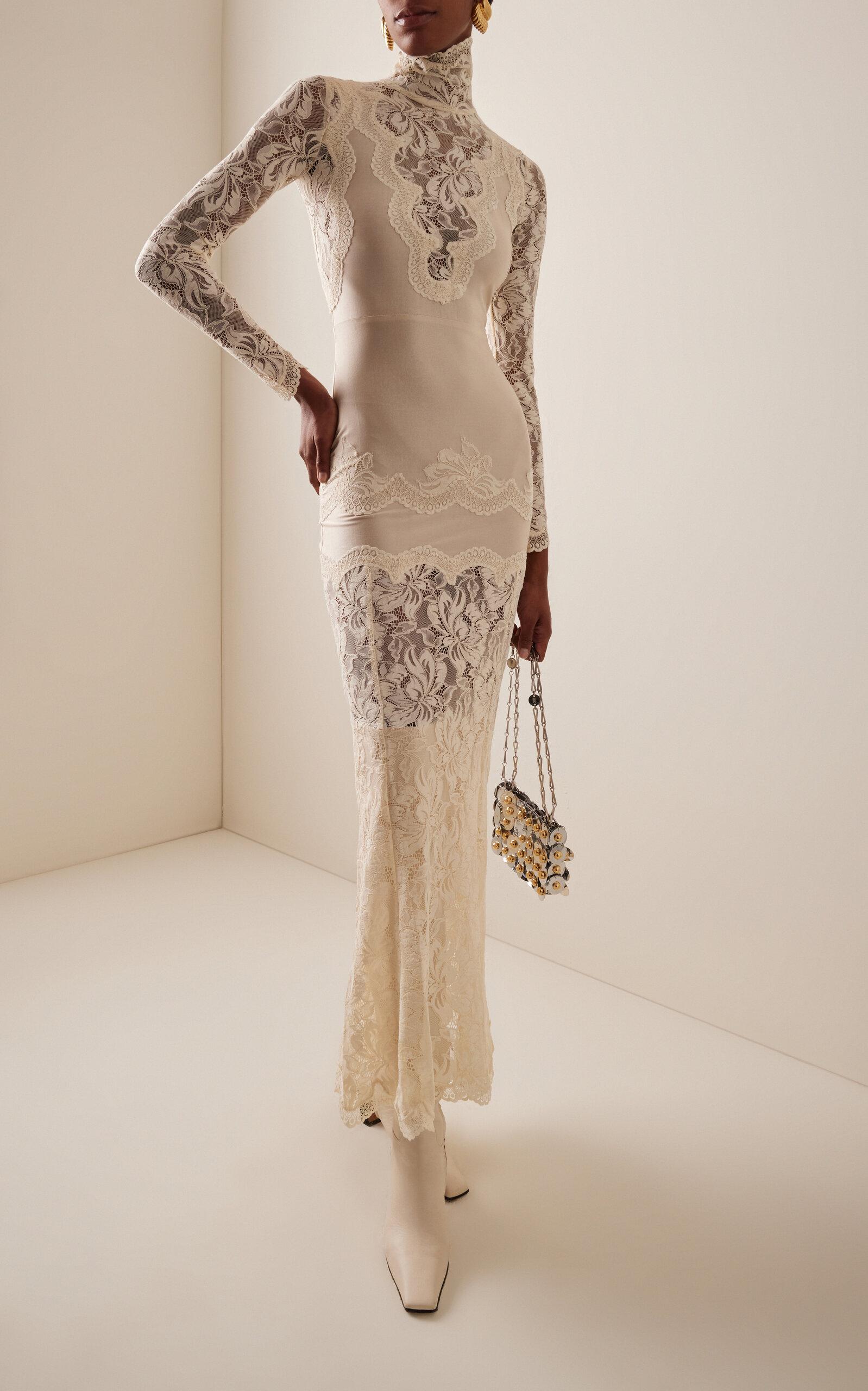ワンピース RABANNE SATIN AND LACE LONG DRESS Rabanne Lace-paneled Satin Maxi Dress in Natural | Lyst Canada