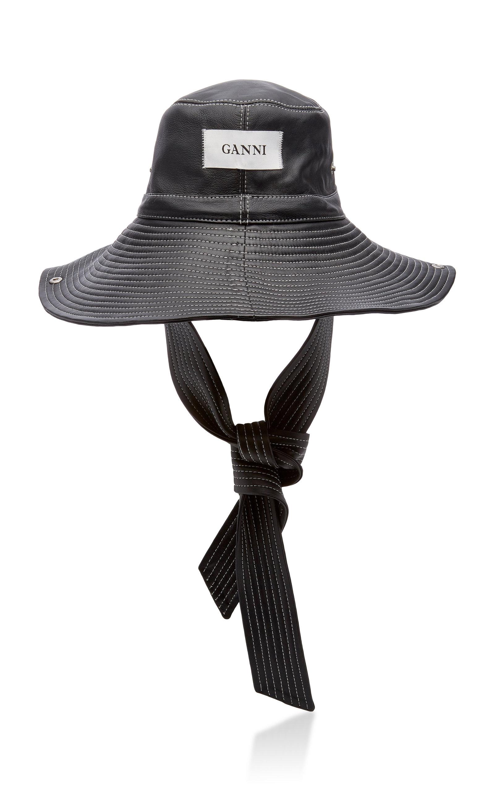 Ganni Logo-patch Leather Bucket Hat in 