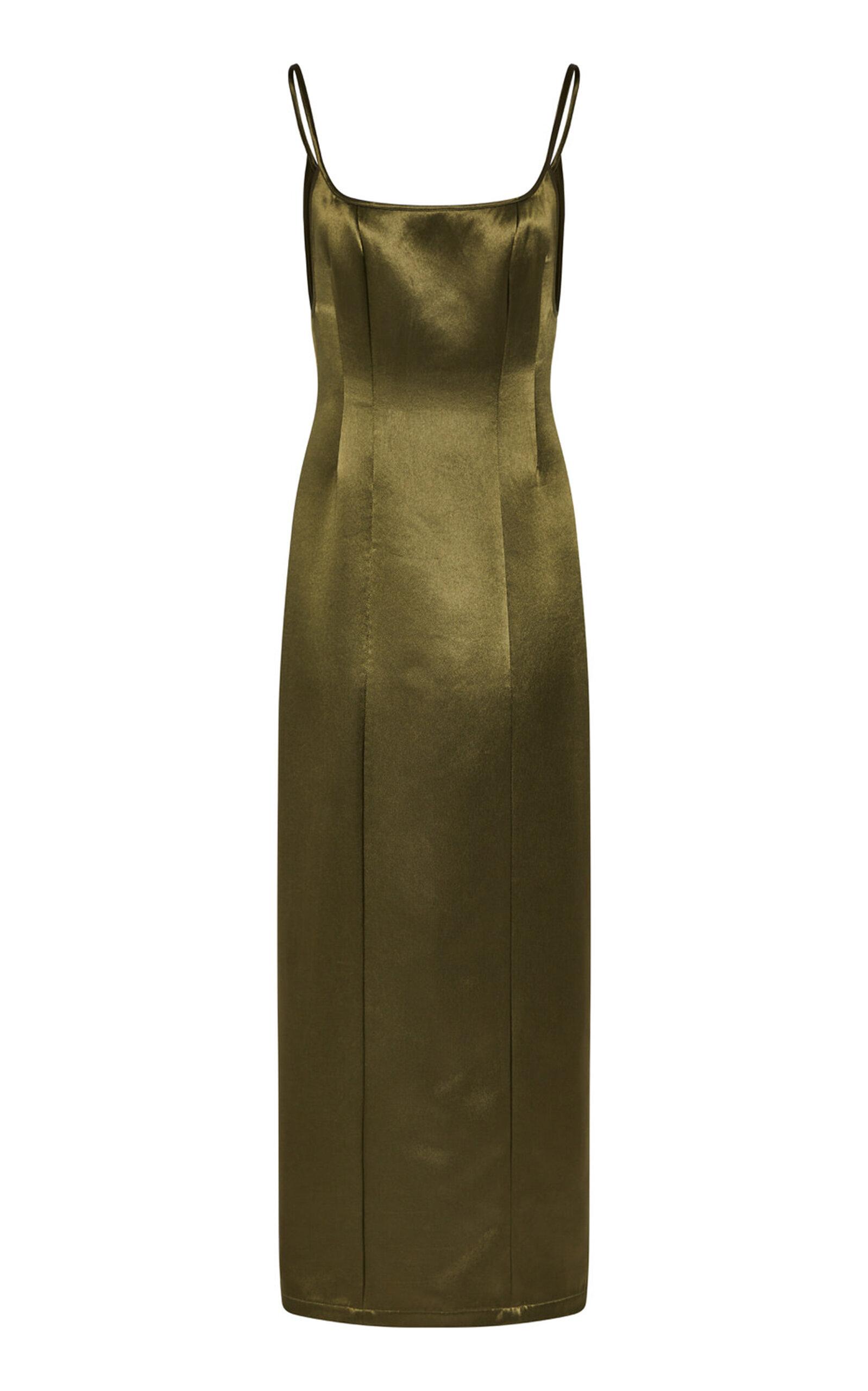 Paris Georgia Basics Sammy Fitted Satin Midi Dress in Green | Lyst Paris Georgia Basics Sammy Fitted Satin Midi Dress in Green | Lyst