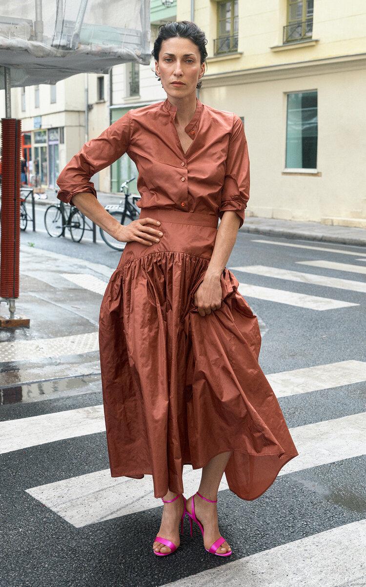 Martin Grant Gathered Drop-waist Silk Midi Skirt | Lyst