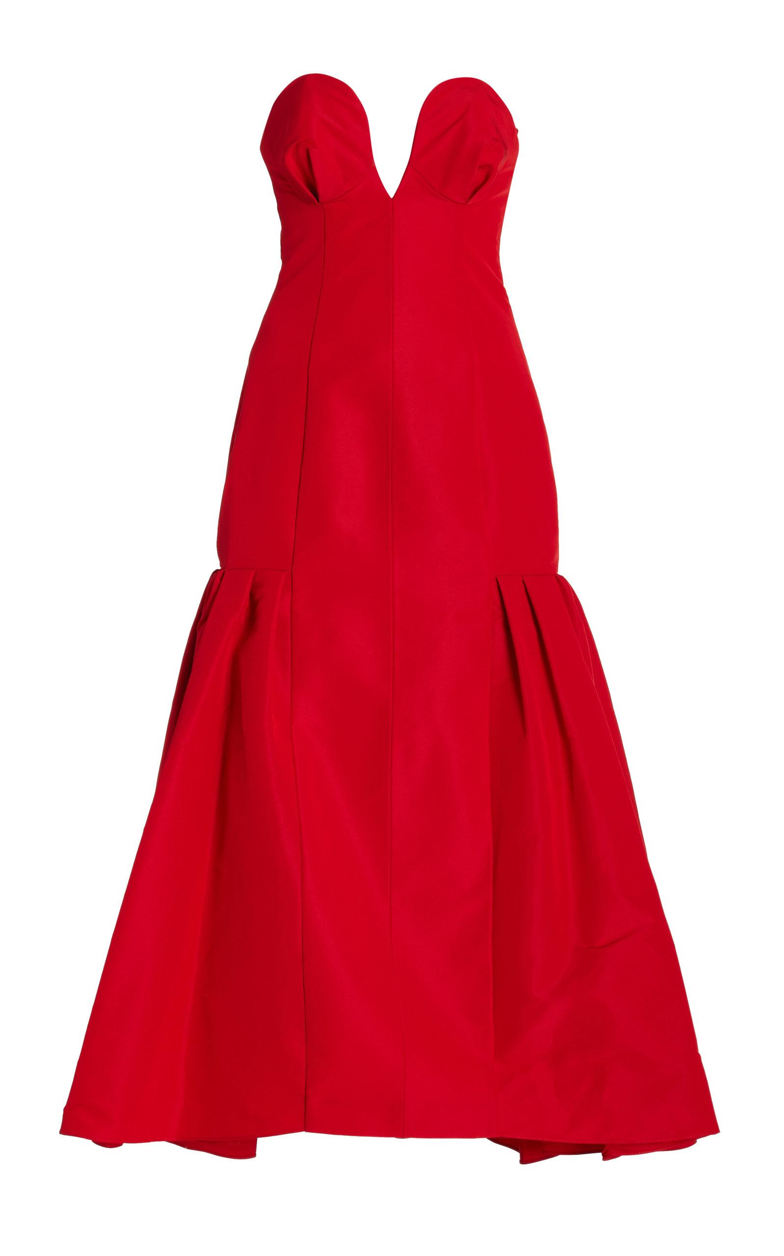 Carolina Herrera Strapless Bustier Silk Gown in Red | Lyst