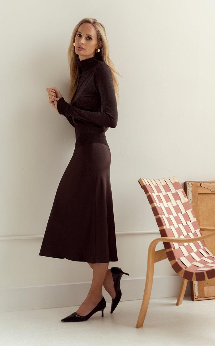 TOTEME Silk Slip Skirt in Brown Lyst