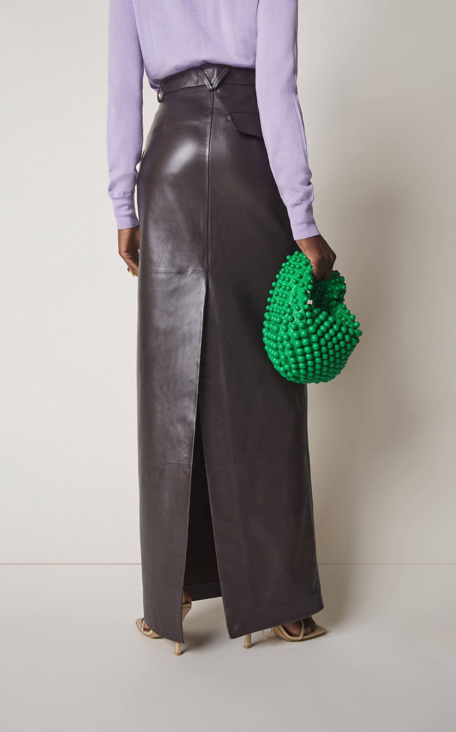 スカート BOTTEGA VENETA Green leather skirt Bottega Veneta Green Intrecciato Wrap Leather Skirt Bottega