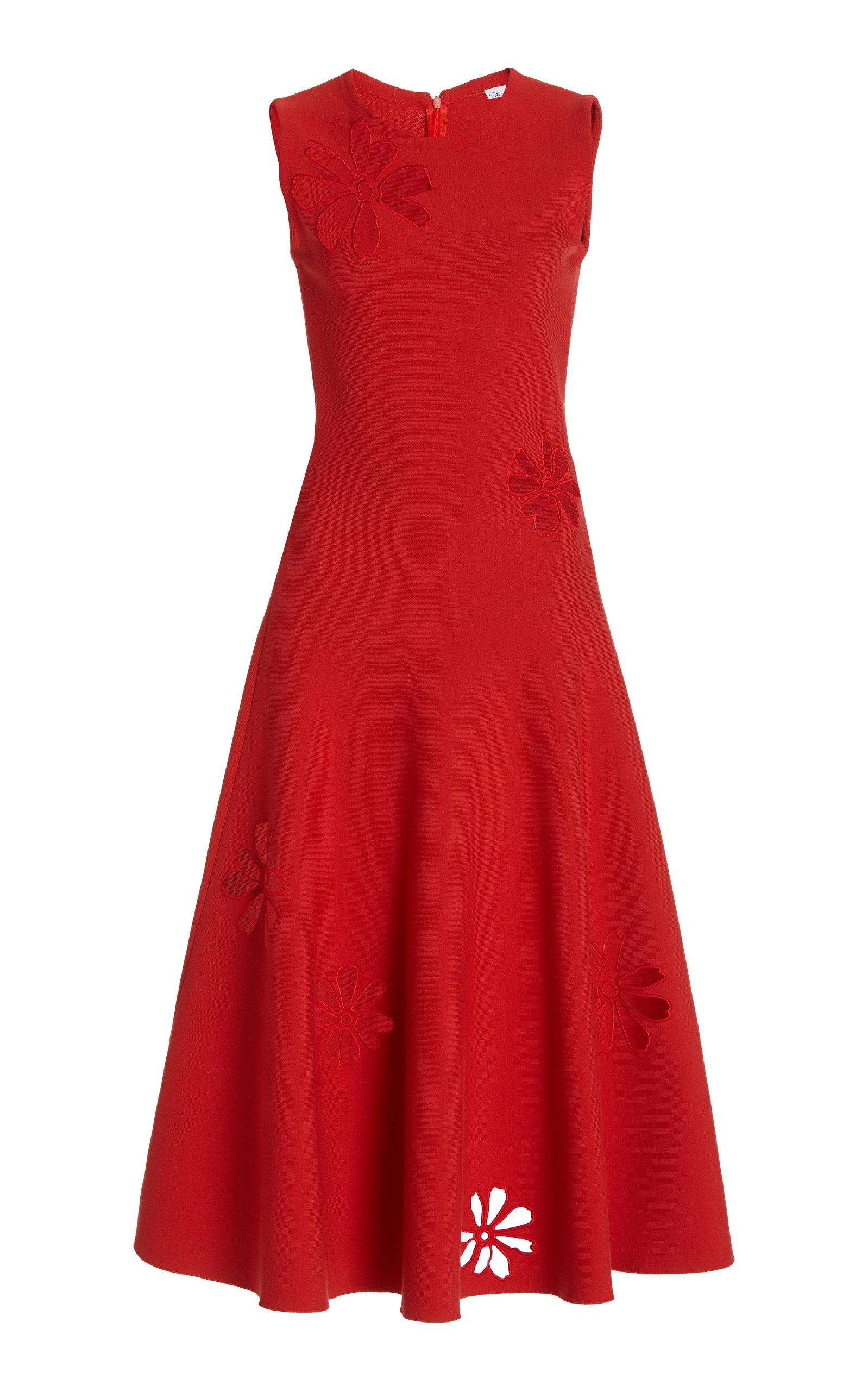 Oscar de la Renta Laser-cut Knit Dress in Red | Lyst