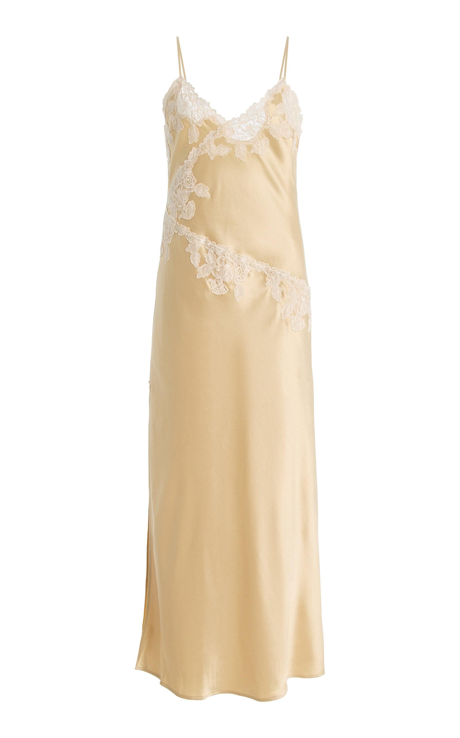 By Malene Birger Vera Lace-Detailed Slip Midi Dress in Natural | Lyst By Malene Birger Vera Lace-Detailed Slip Midi Dress in Natural | Lyst