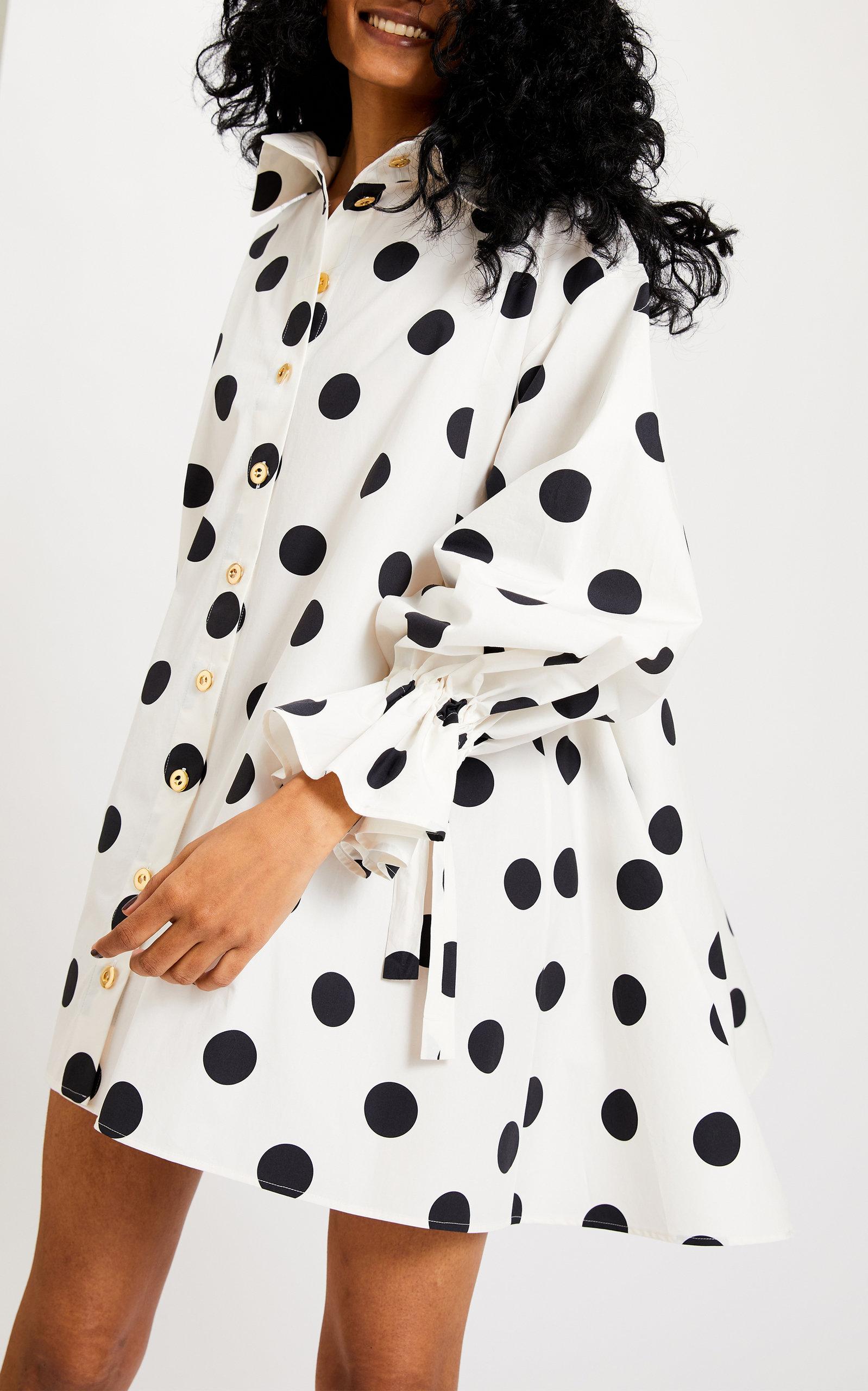 Black and white polka dot shirt dress Clearance