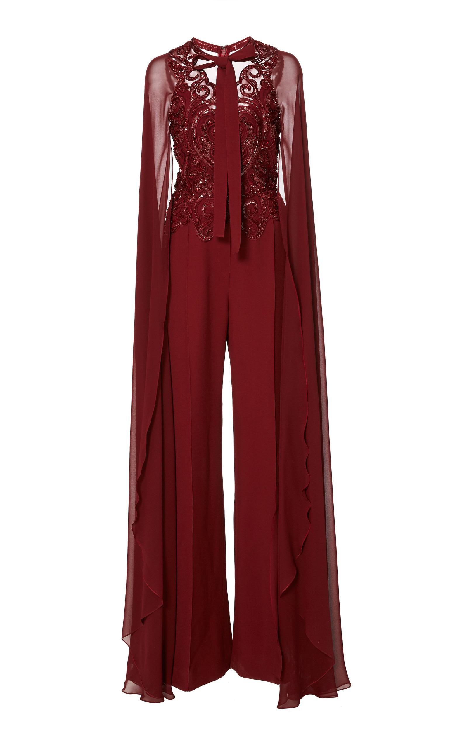 Elie Saab Cape Sleeve Jumpsuit in Red | Lyst