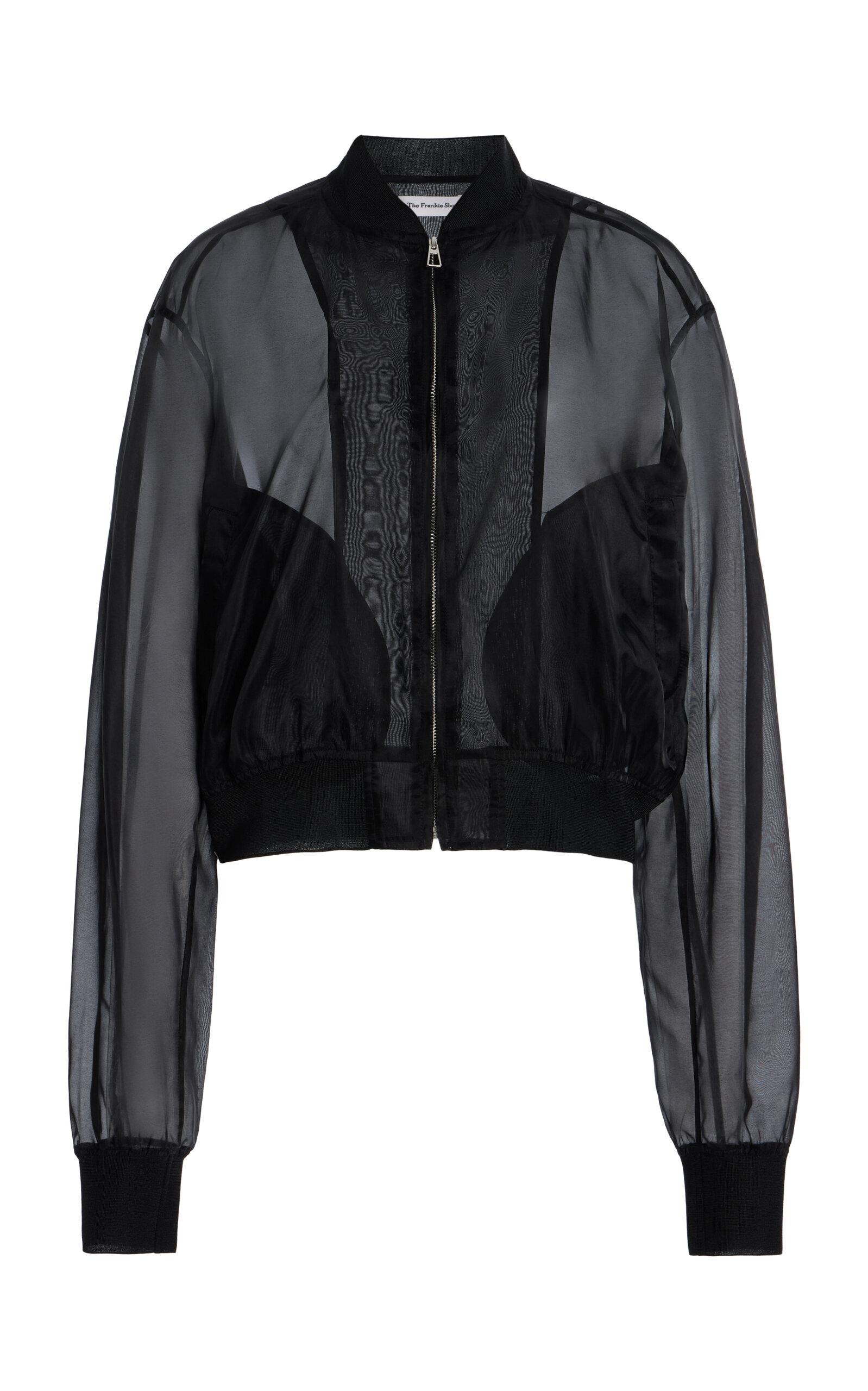 【The Frankie Shop】Micky silk-blend ボンバージャケット The Frankie Shop Micky Denim Bomber Jacket | Blue | FARFETCH