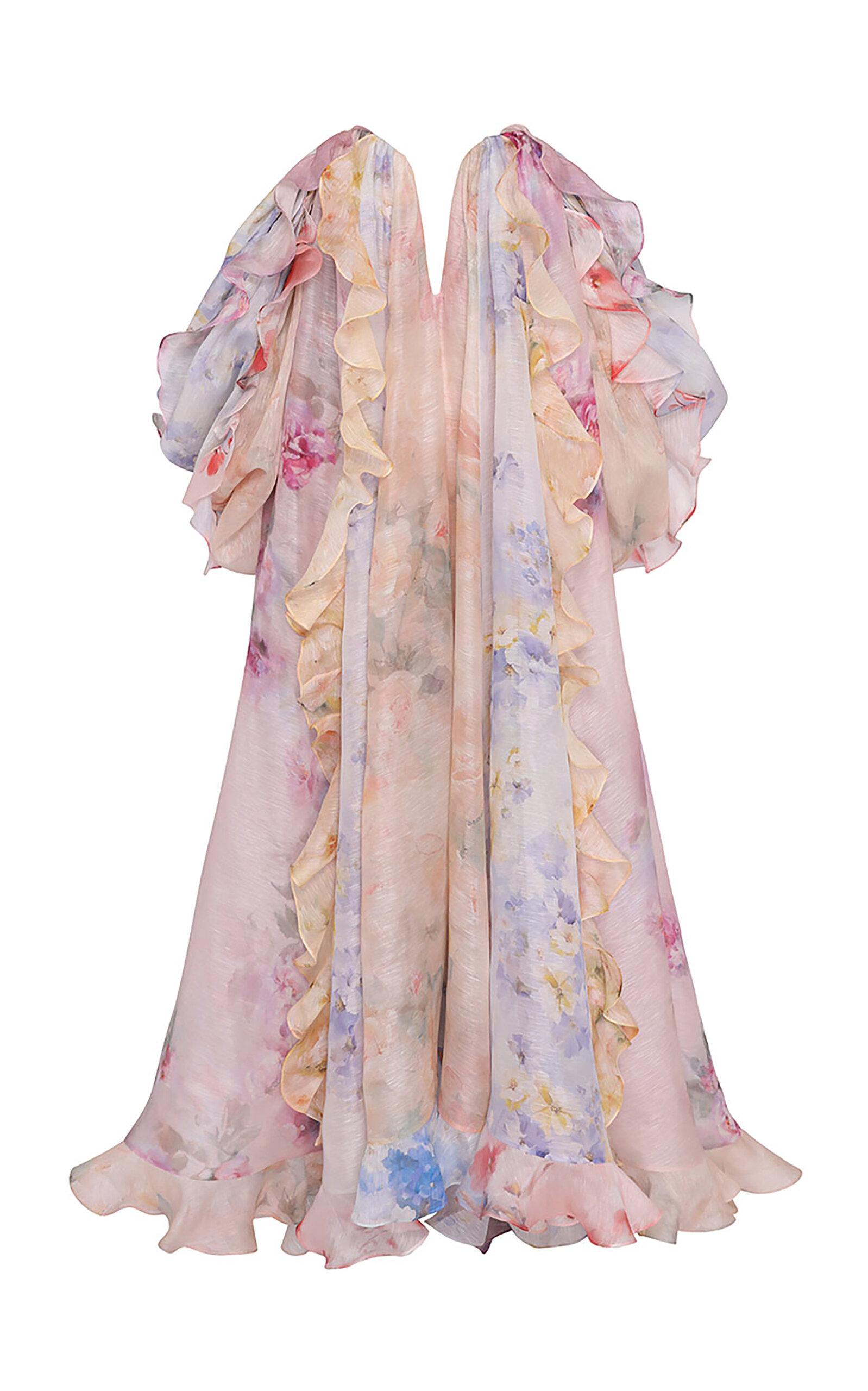 Zimmermann Crush Ruffled Off-the-shoulder Linen-silk Gown in