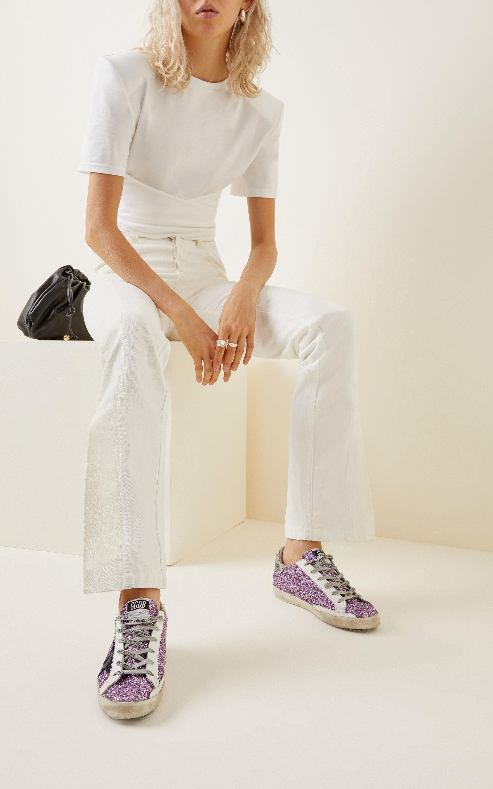 Golden Goose Super-star Glittered Leather Sneakers in Purple | Lyst