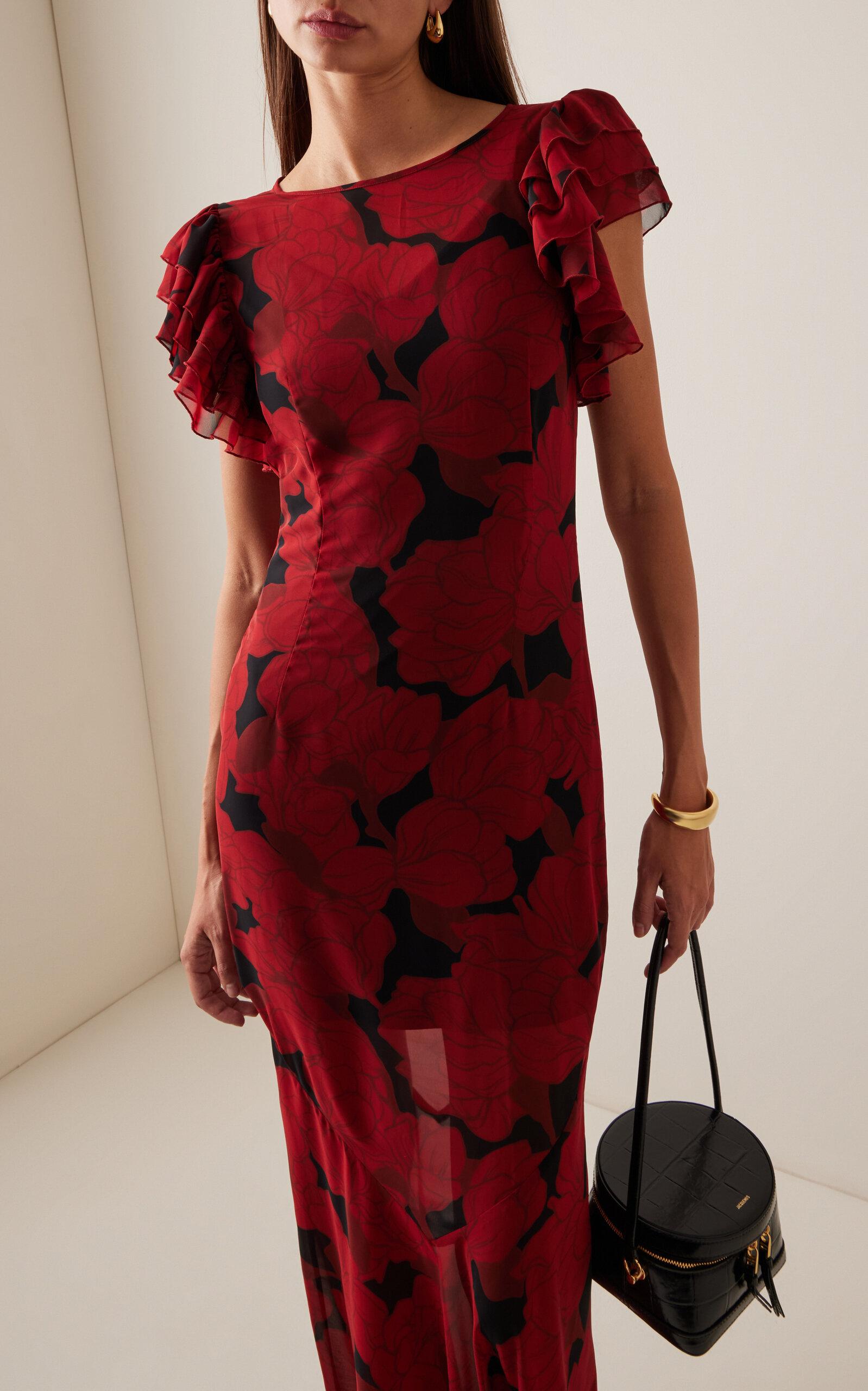 De La Vali Bougainvillea Chiffon Maxi Dress in Red | Lyst Canada