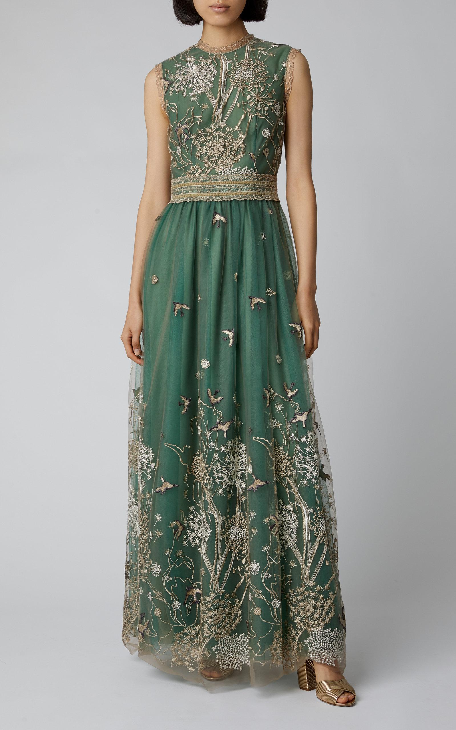 Costarellos Story-telling Embroidered Tulle Dress in Green | Lyst