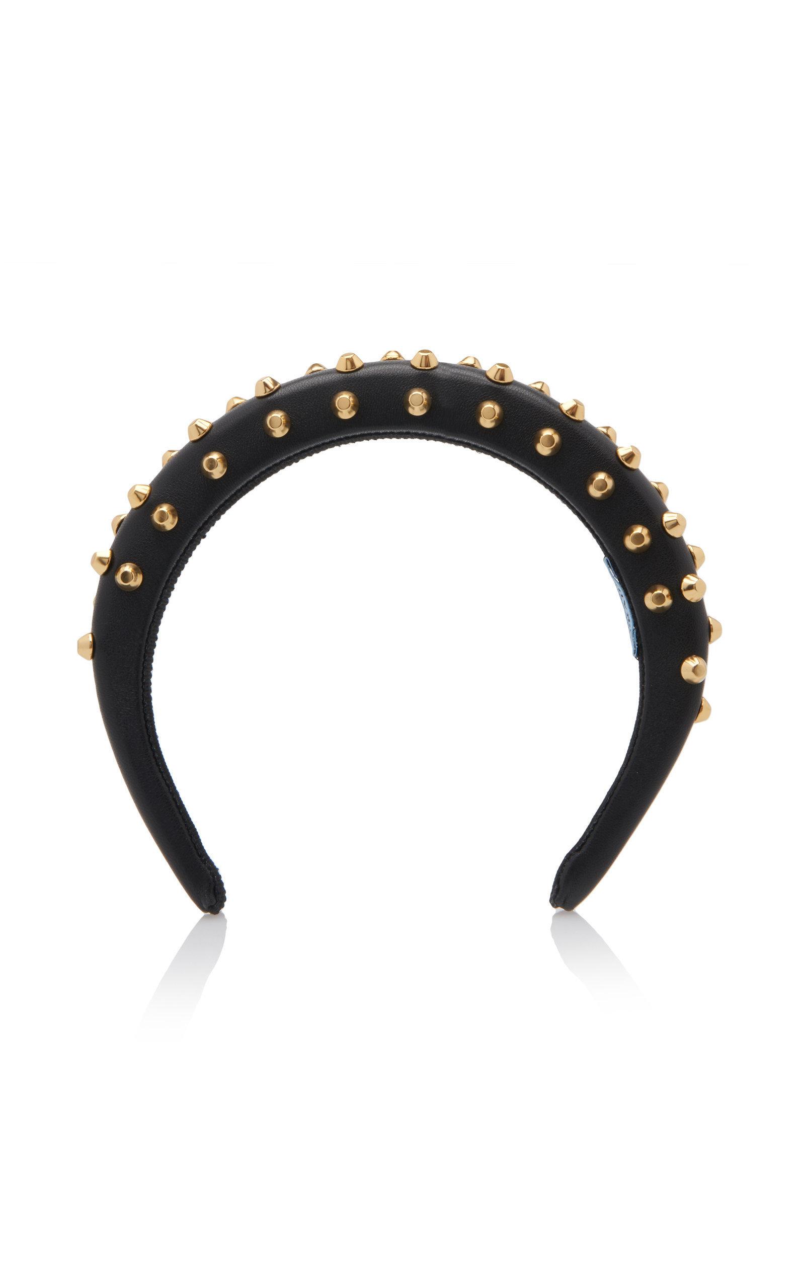 Prada Studded Leather Headband in Black | Lyst