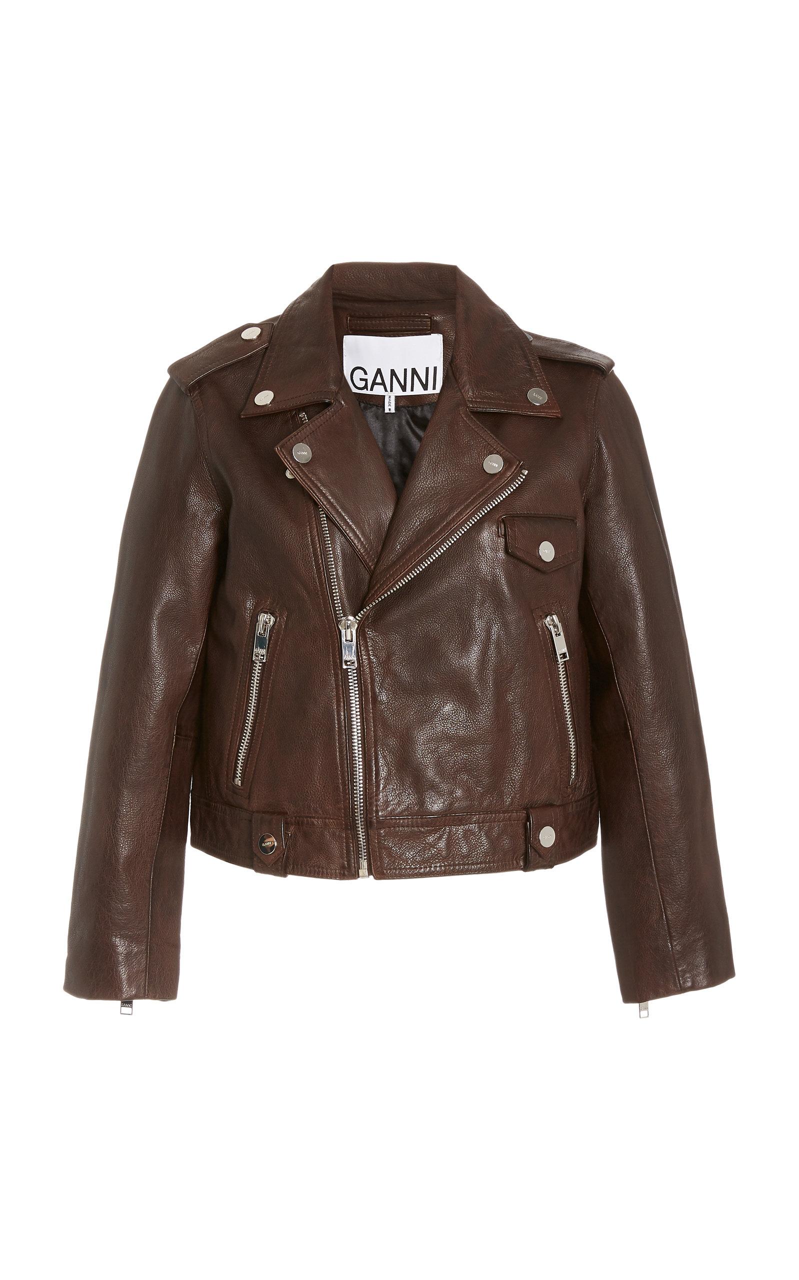 Ganni Light Grain Leather Jacket in Brown - Lyst