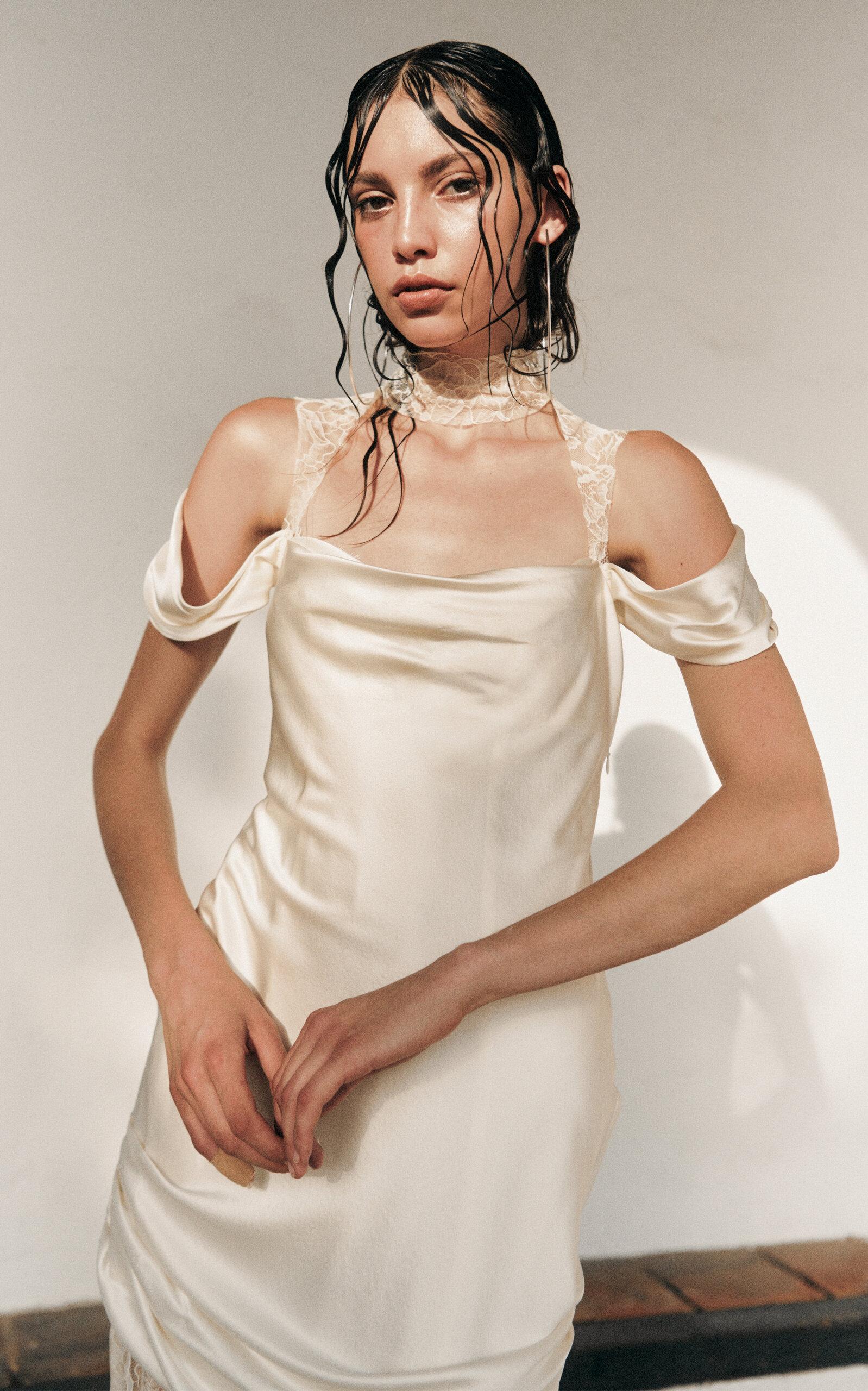 De La Vali Belleza Draped Silk Maxi Dress in White | Lyst