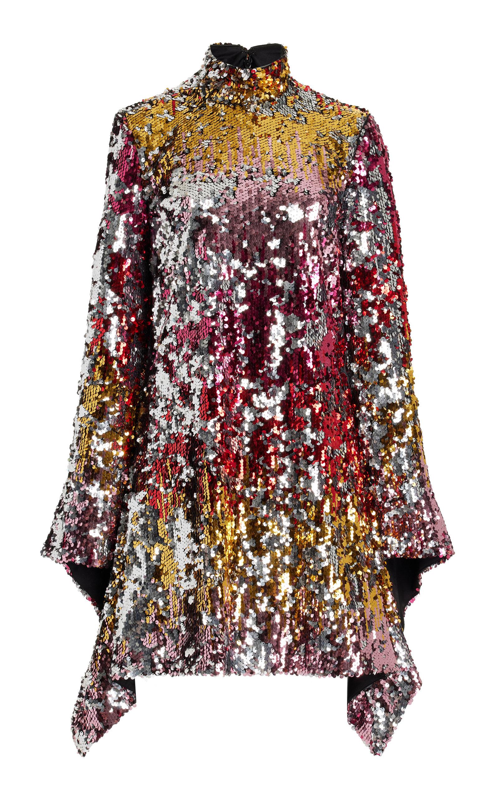 halpern sequin mini dress Sequined zebra-print tulle mini dress - green
