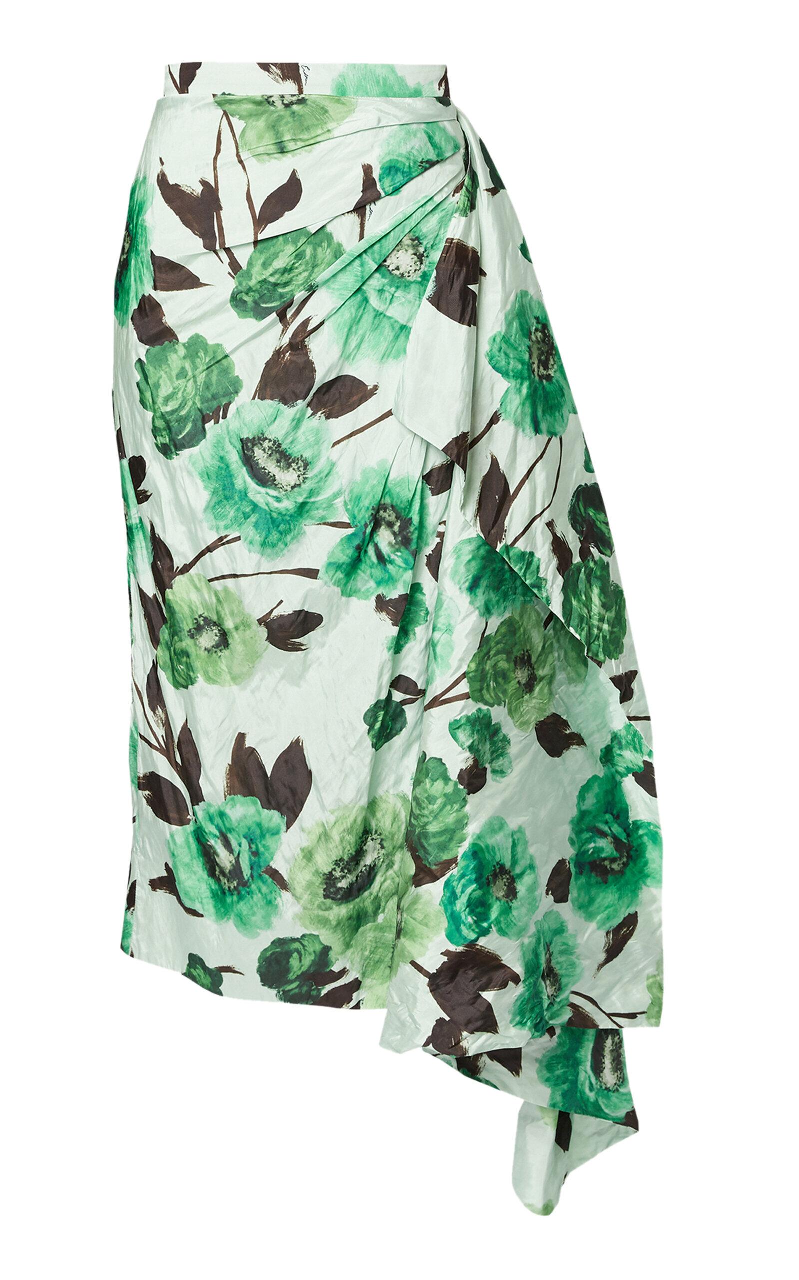 Erdem Floral-printed Satin Midi Skirt in Green Lyst