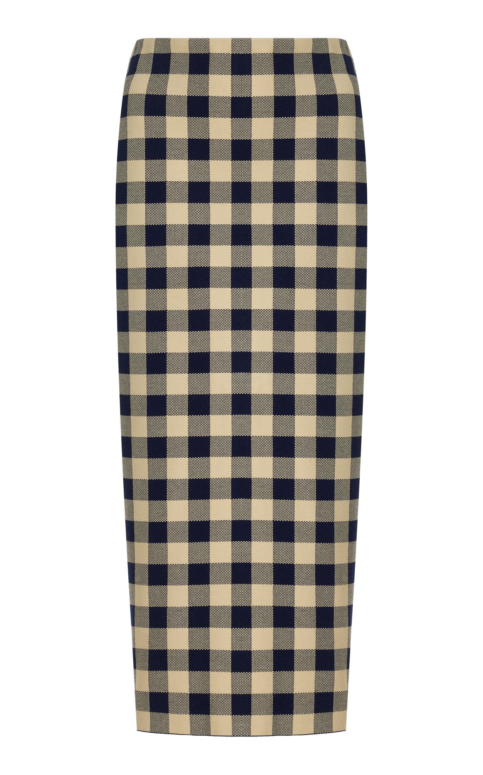 High Sport Petra Gingham Stretch-cotton Knit Midi Skirt in Blue